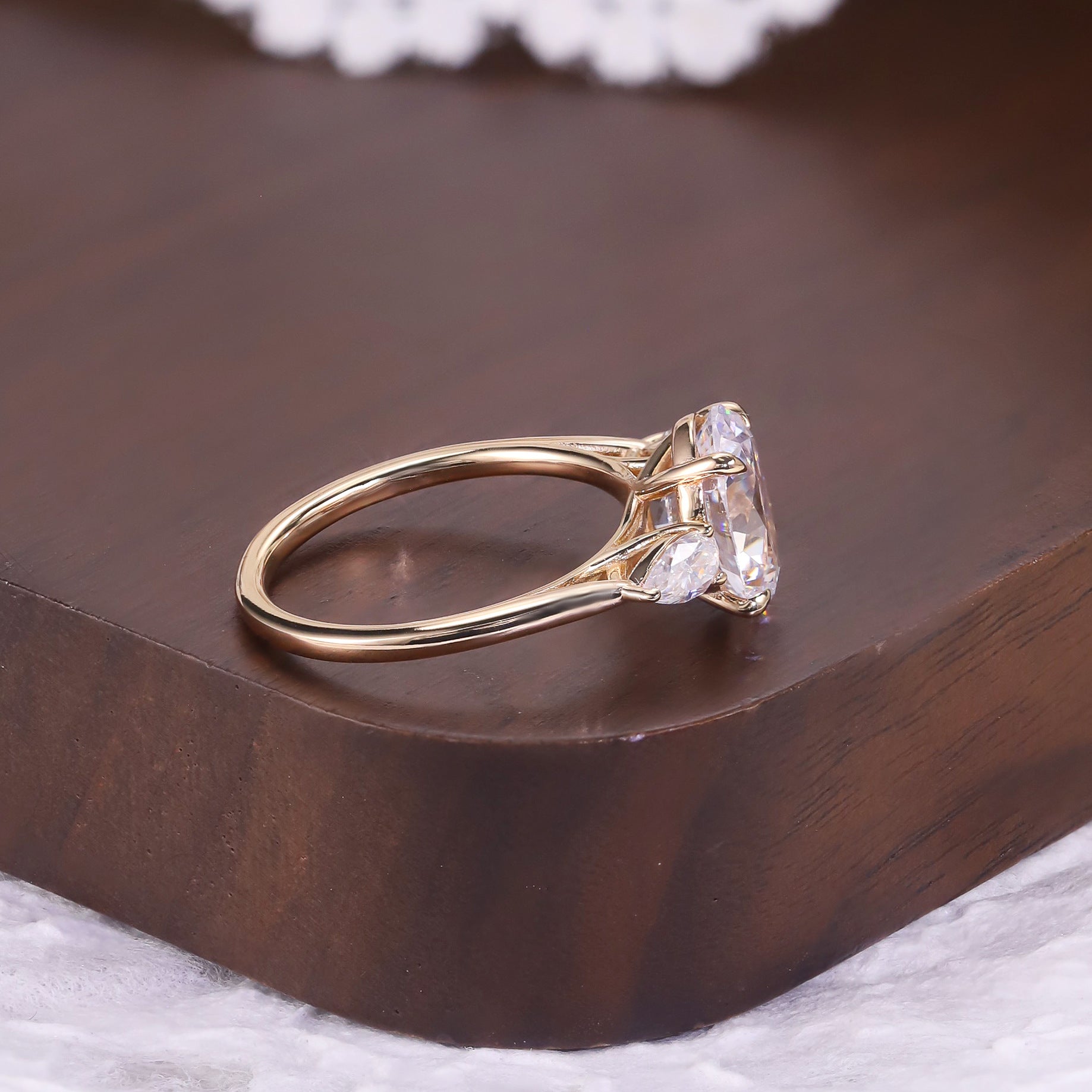 Oval Three-stone Moissanite Ring - 18K Gold Plated
