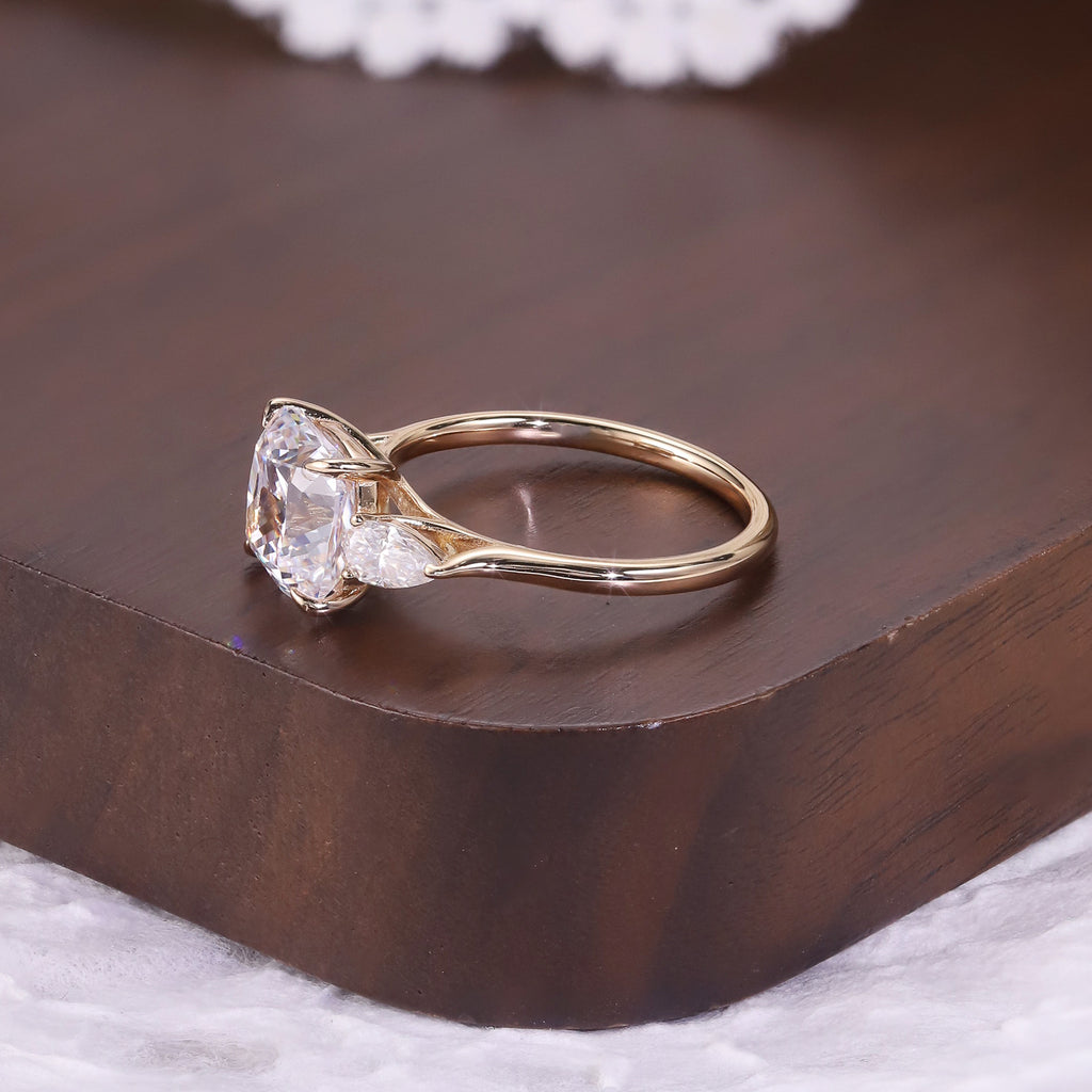 Cushion Three-stone Moissanite Ring - 18K Gold Plated