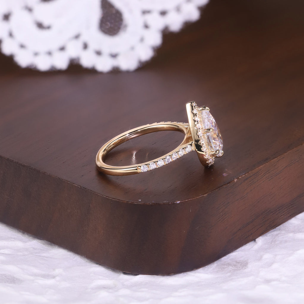 Pear Halo Pavé Moissanite Ring - 18K Gold Plated
