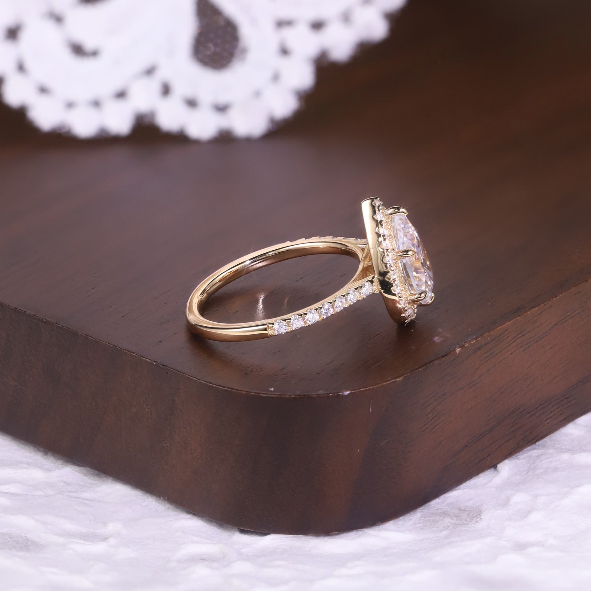 Pear Halo Pavé Moissanite Ring - 18K Gold Plated