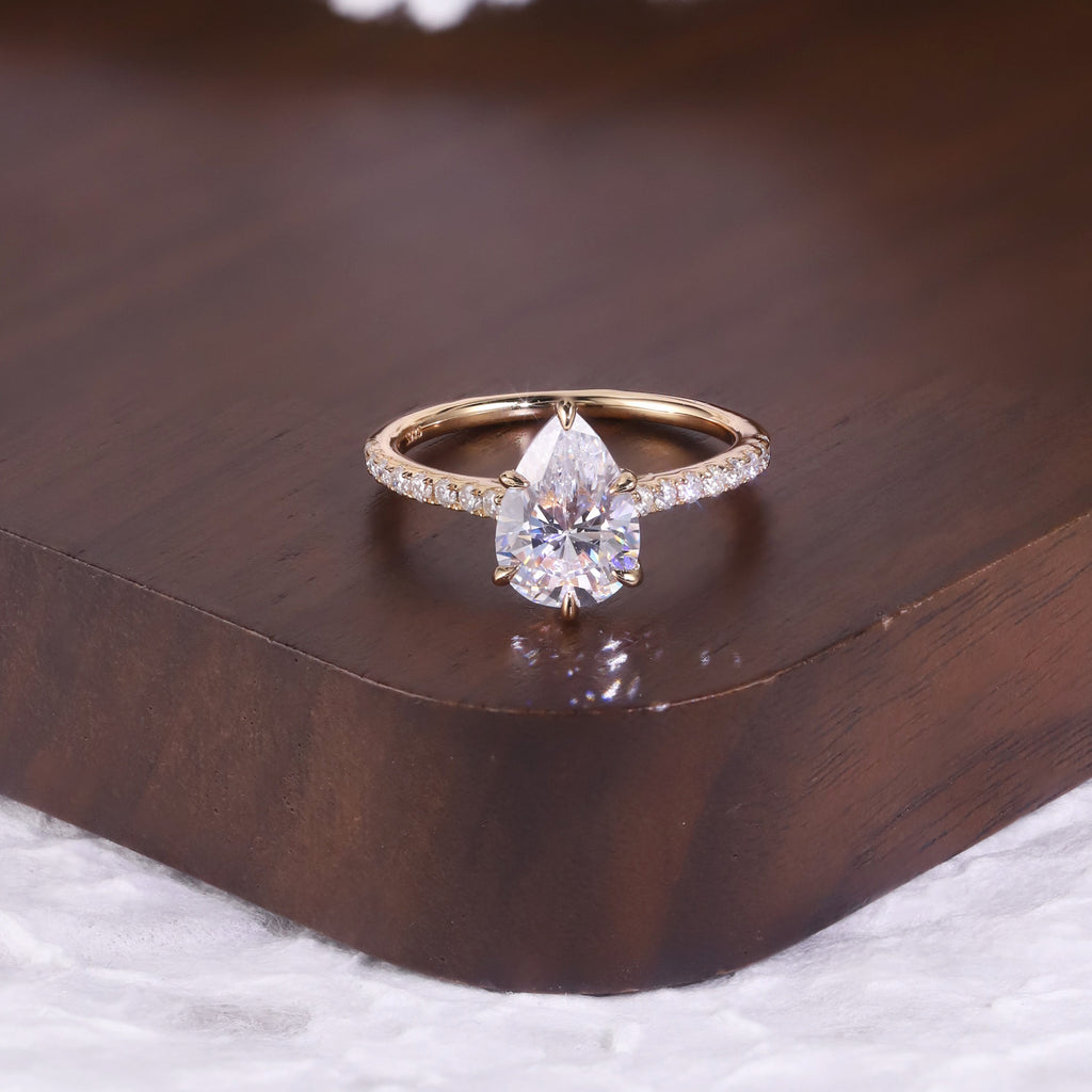 Pear Pavé Moissanite Ring - 18K Gold Plated
