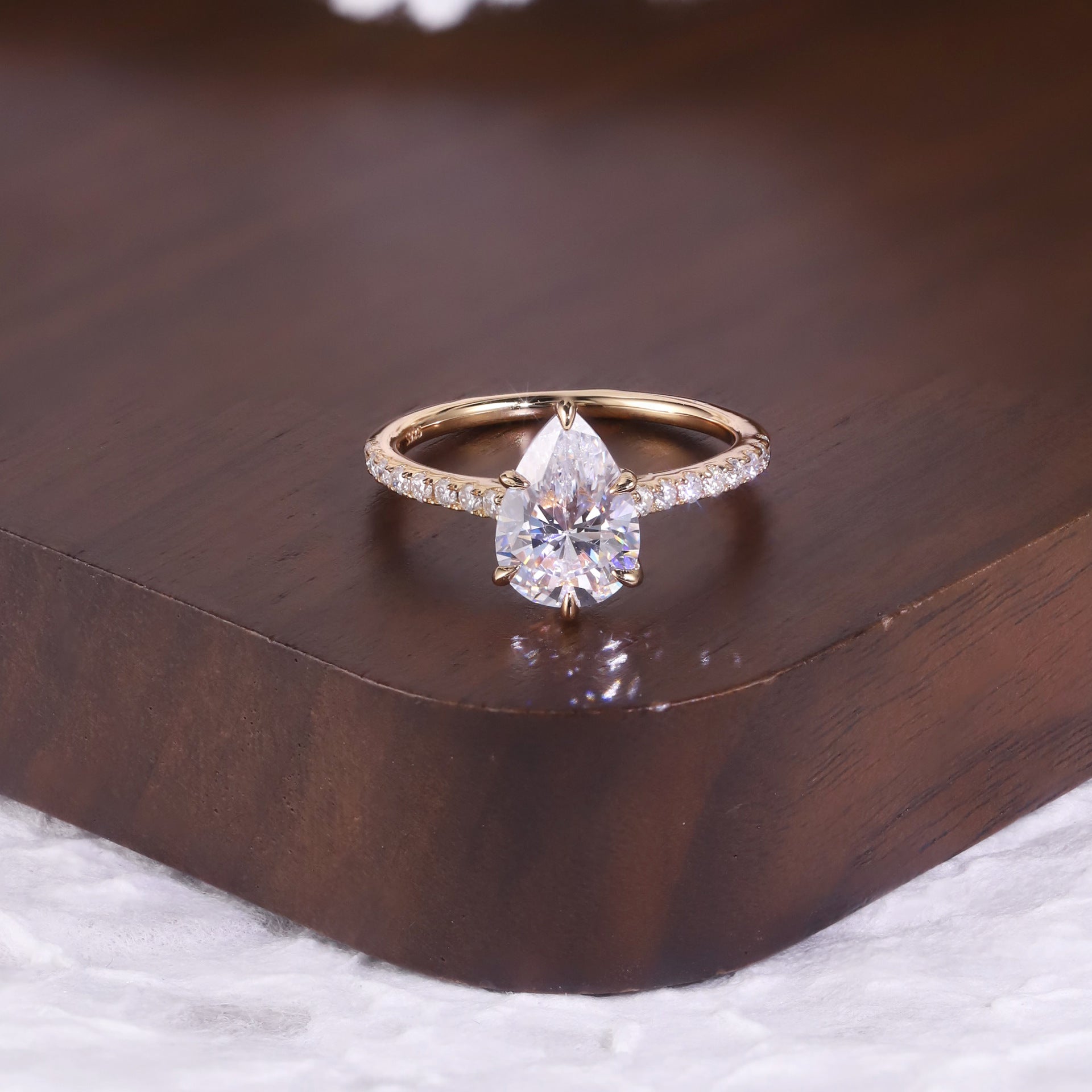Pear Pavé Moissanite Ring - 18K Gold Plated