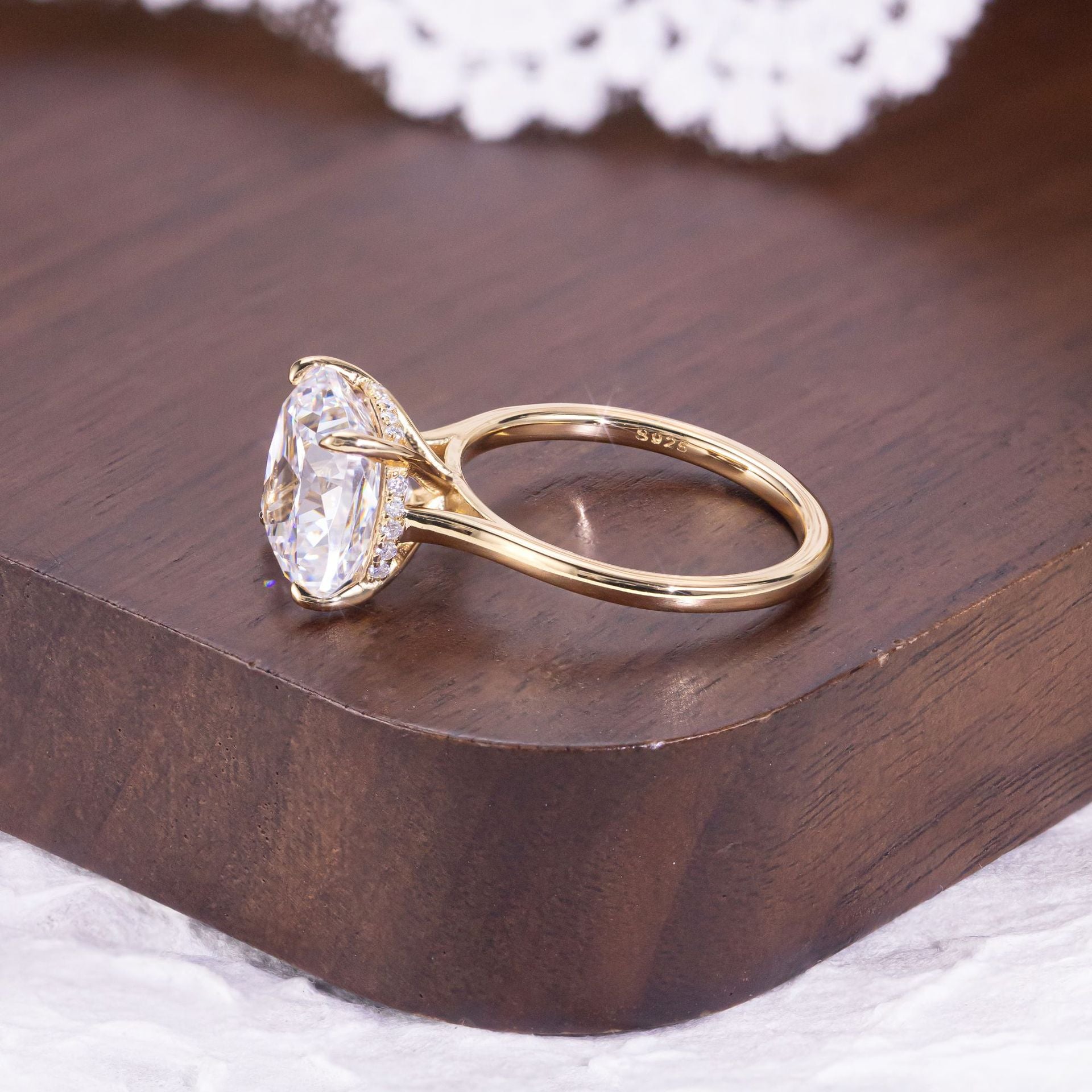 Cushion Solitaire Moissanite Ring - 18K Gold Plated