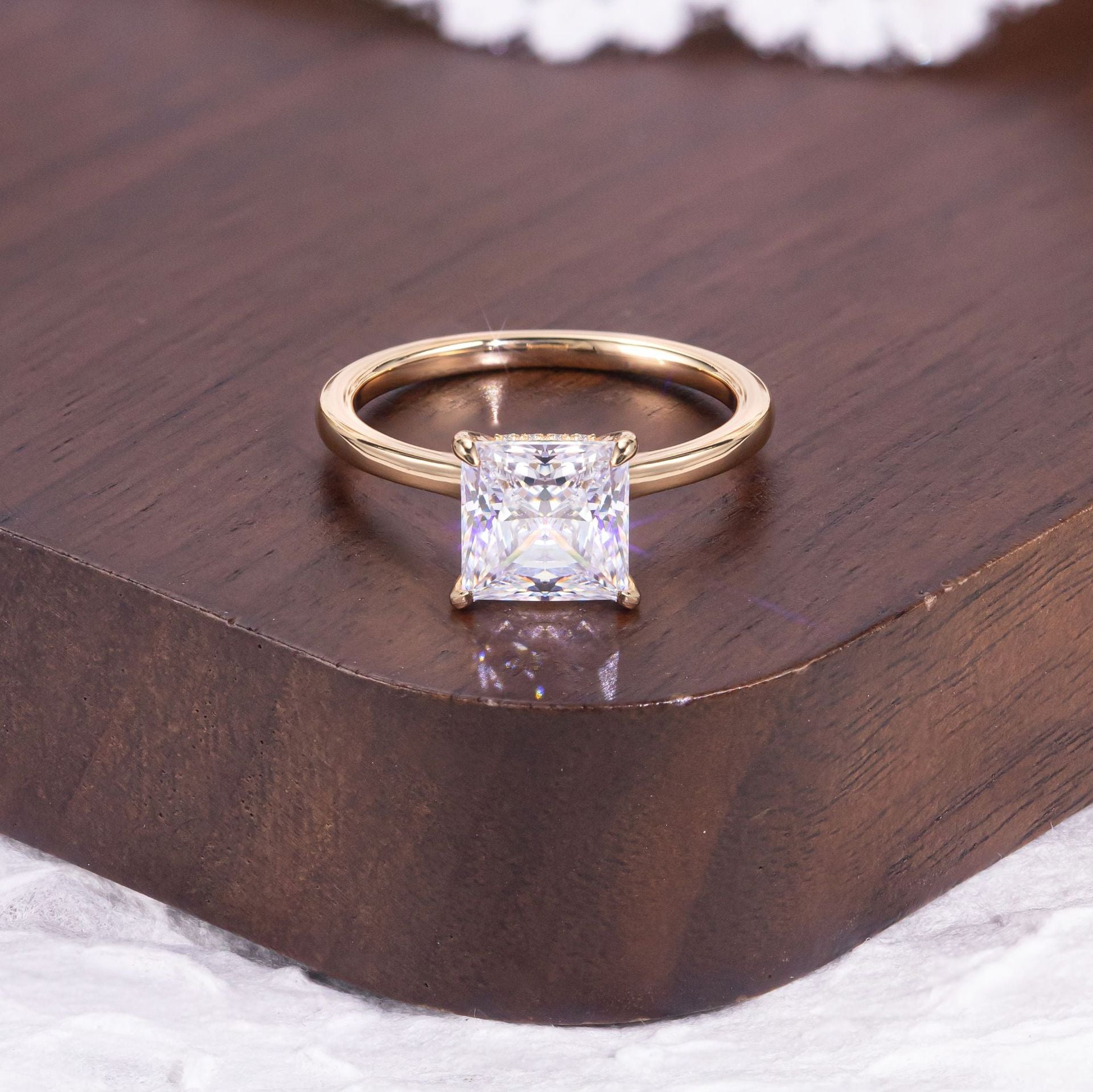Princess Solitaire Moissanite Ring - 18K Gold Plated
