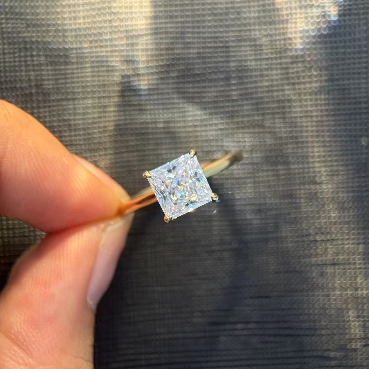 Princess Solitaire Moissanite Ring - 18K Gold Plated