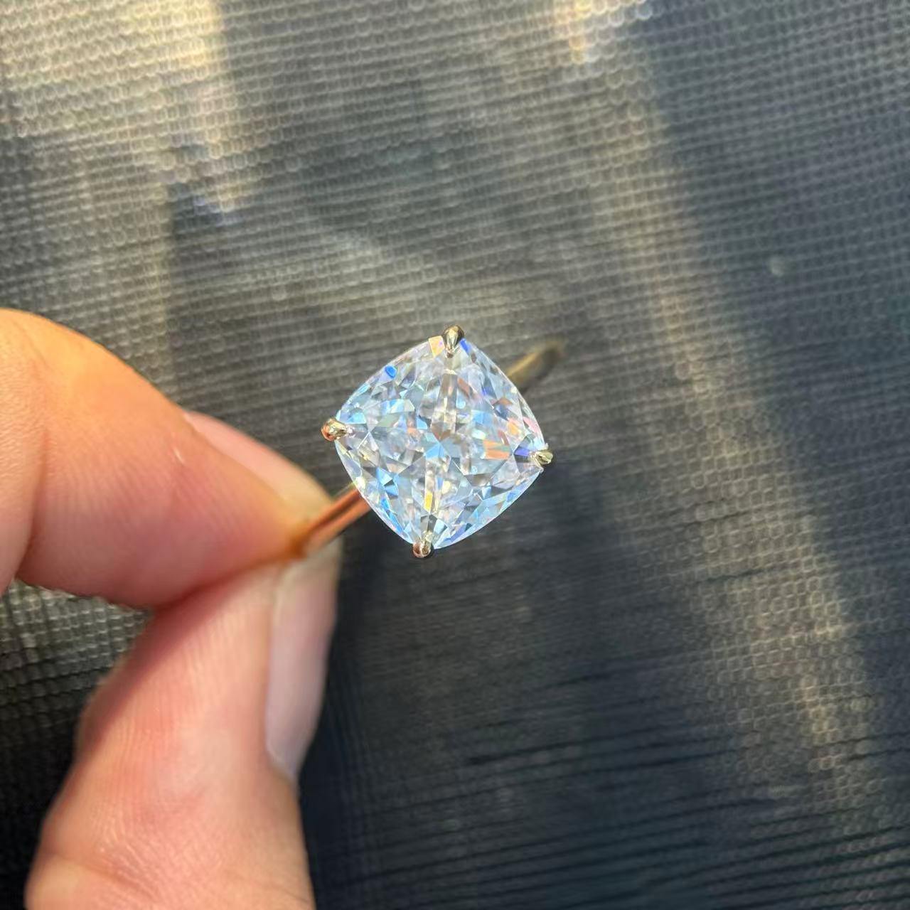 Cushion Solitaire Moissanite Ring - 18K Gold Plated