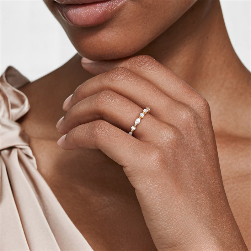 Marquise Art Deco Moissanite Wedding Band - 18K Gold Plated