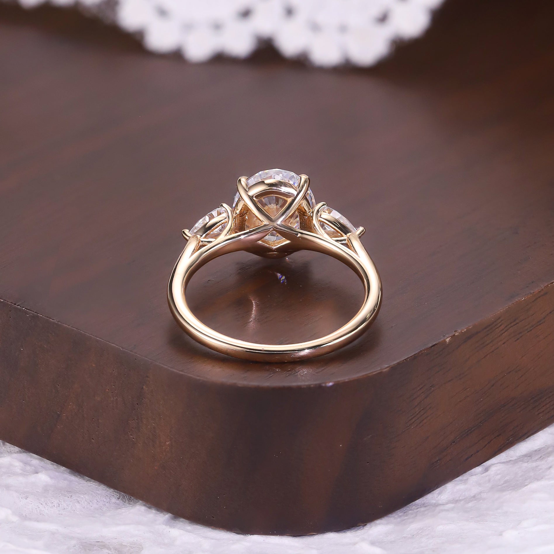 Oval Three-stone Moissanite Ring - 18K Gold Plated