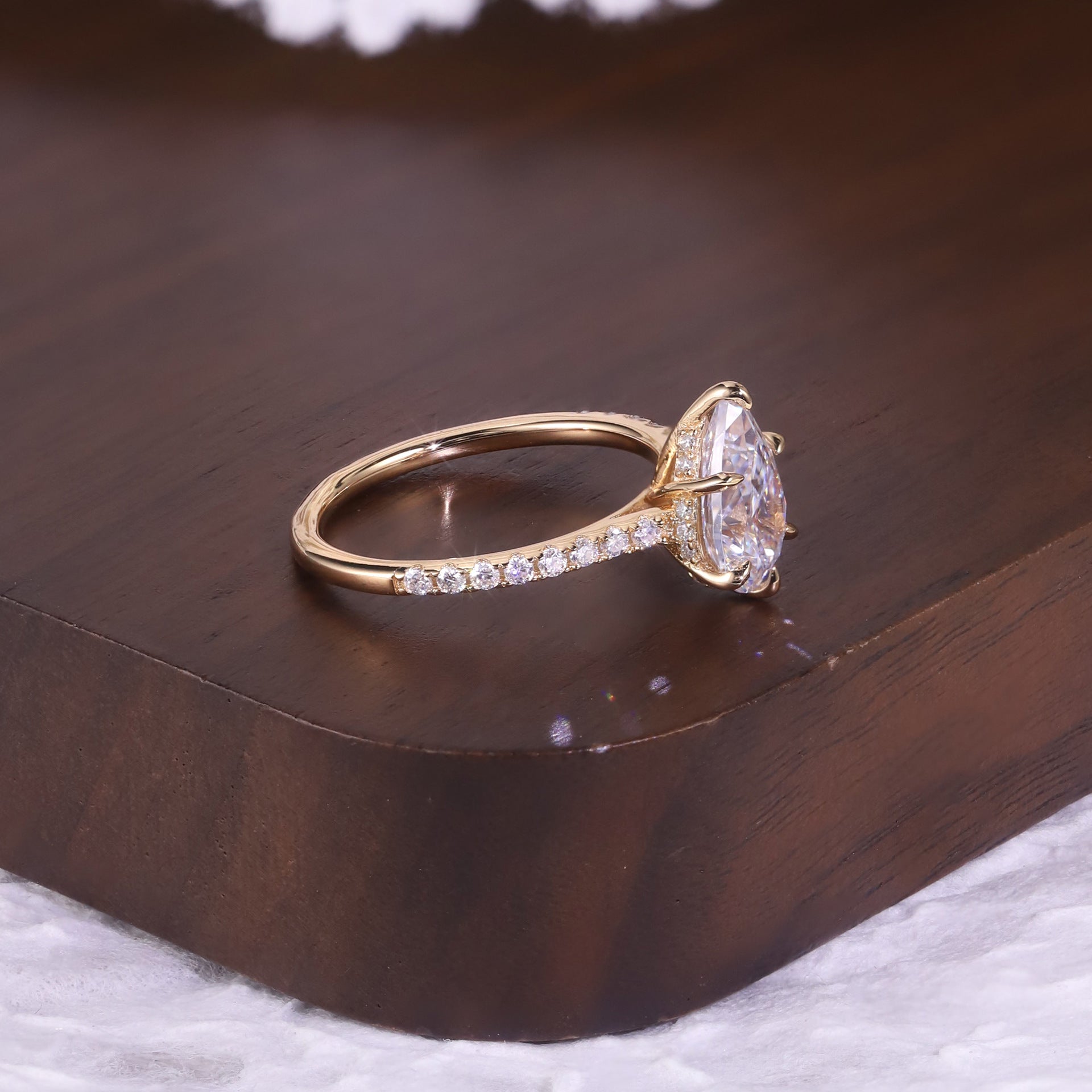 Pear Pavé Moissanite Ring - 18K Gold Plated