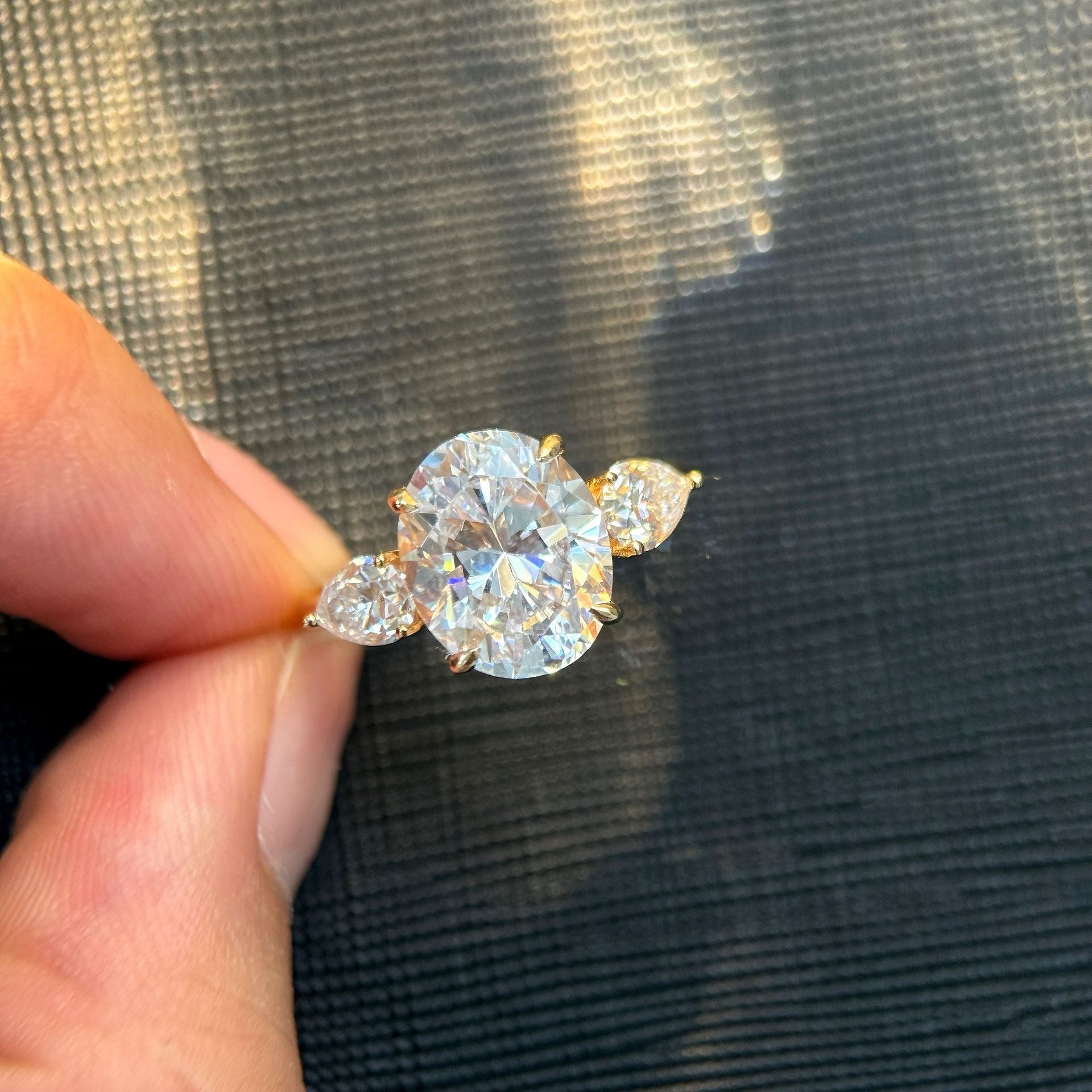 Oval Three-stone Moissanite Ring - 18K Gold Plated