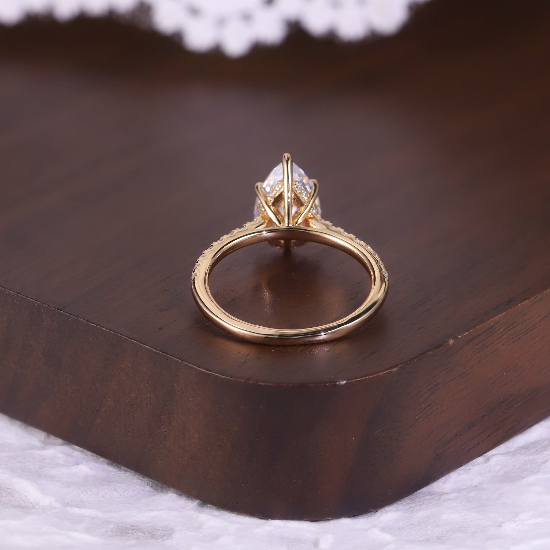 Pear Pavé Moissanite Ring - 18K Gold Plated