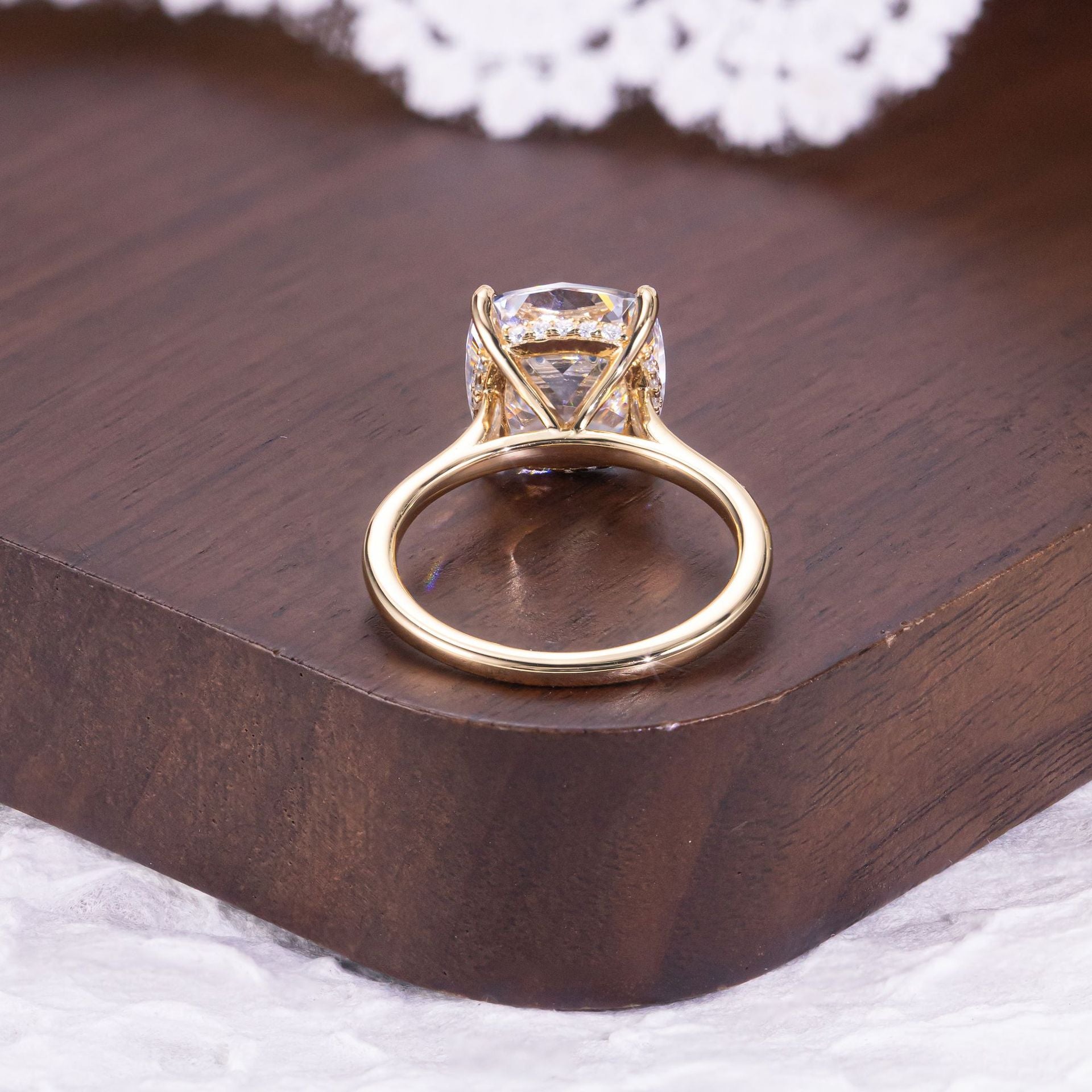 Cushion Solitaire Moissanite Ring - 18K Gold Plated