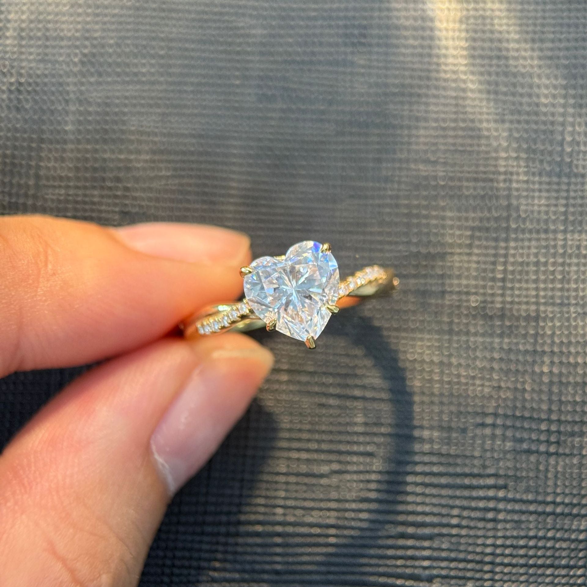 Heart Twisted Moissanite Ring - 18K Gold Plated