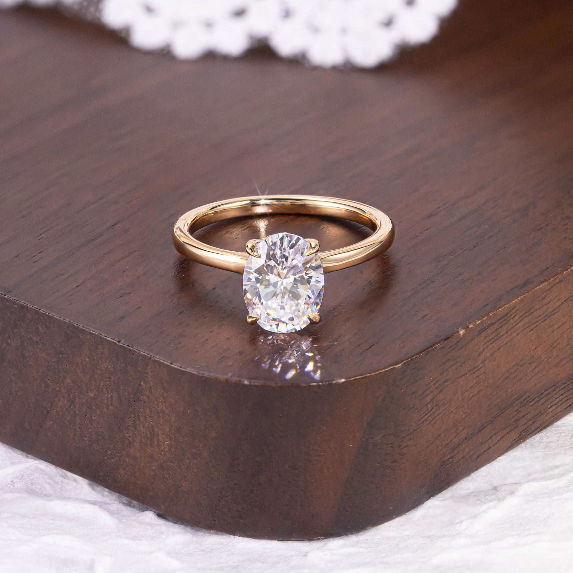 Oval Solitaire Moissanite Ring - 18K Gold Plated
