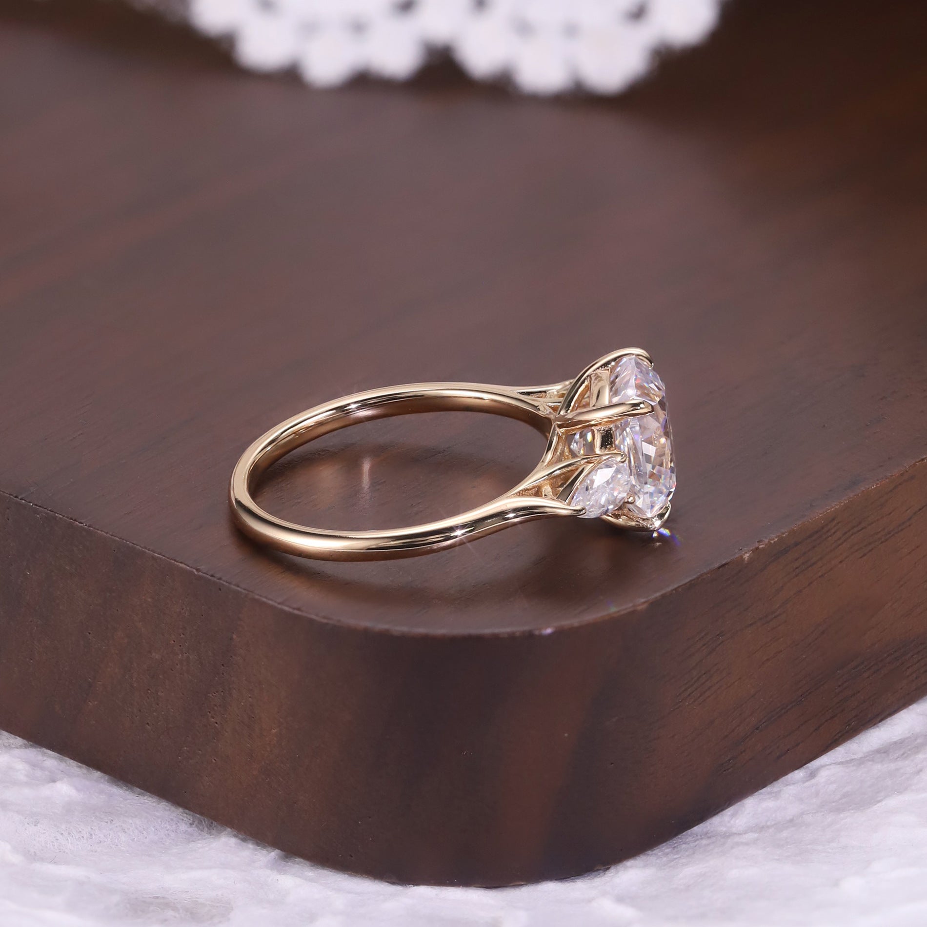 Cushion Three-stone Moissanite Ring - 18K Gold Plated