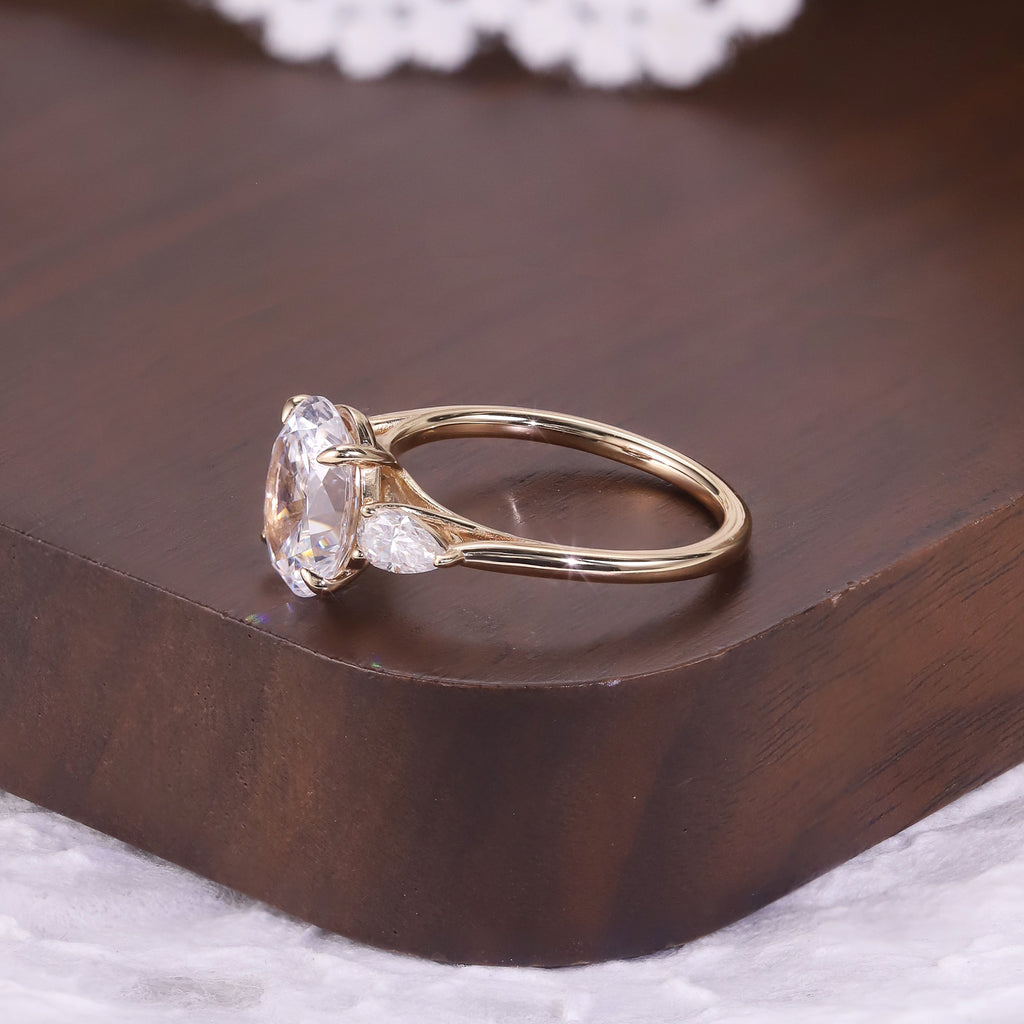 Oval Three-stone Moissanite Ring - 18K Gold Plated