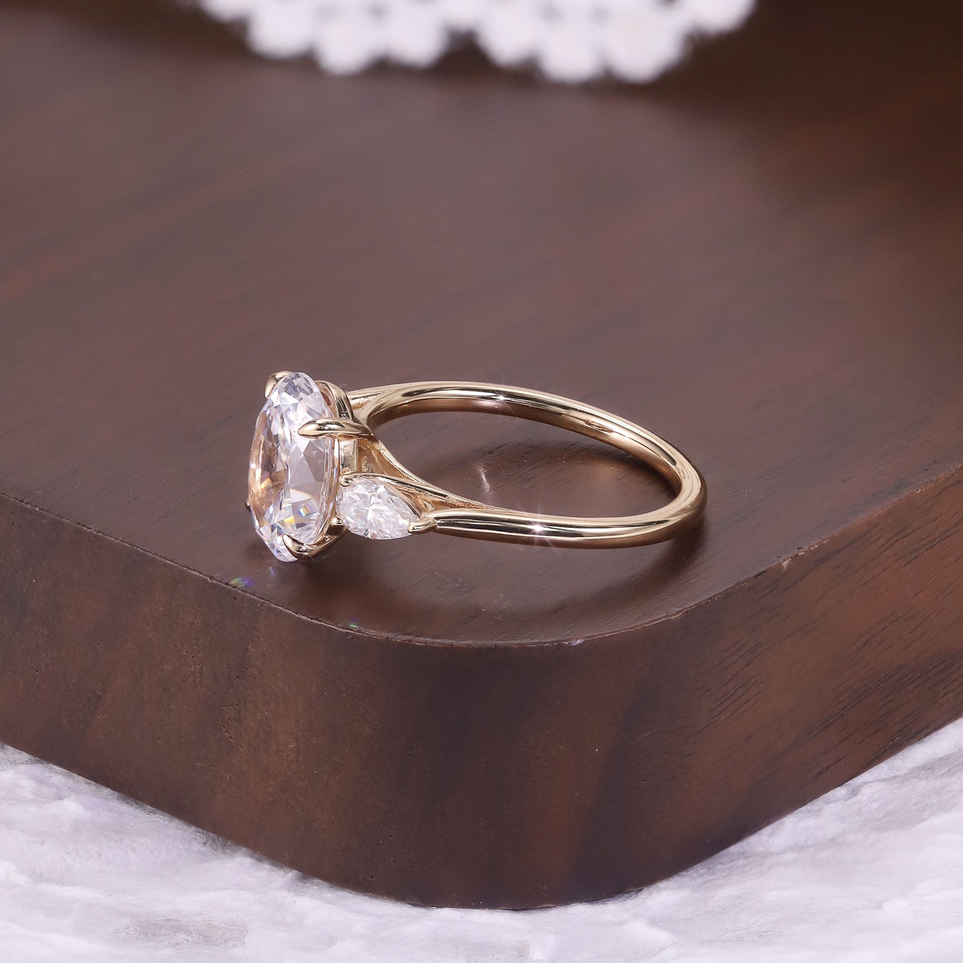 Oval Three-stone Moissanite Ring - 18K Gold Plated