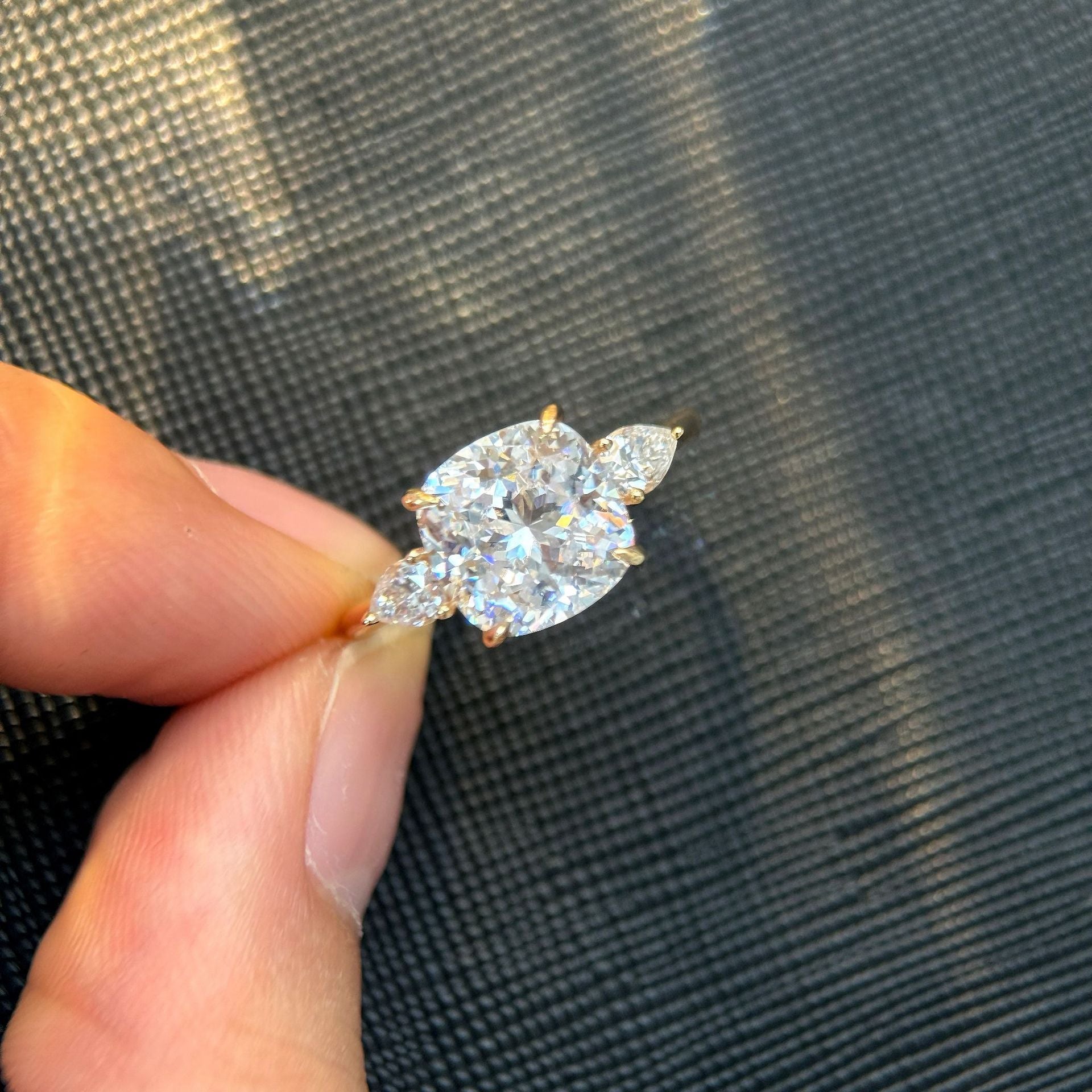 Cushion Three-stone Moissanite Ring - 18K Gold Plated