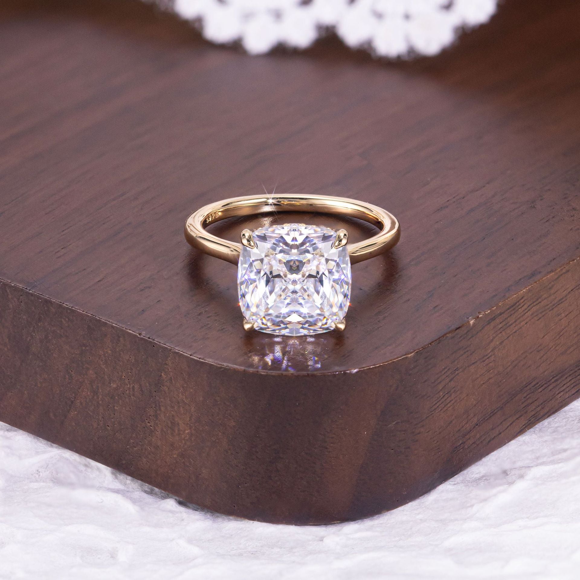 Cushion Solitaire Moissanite Ring - 18K Gold Plated