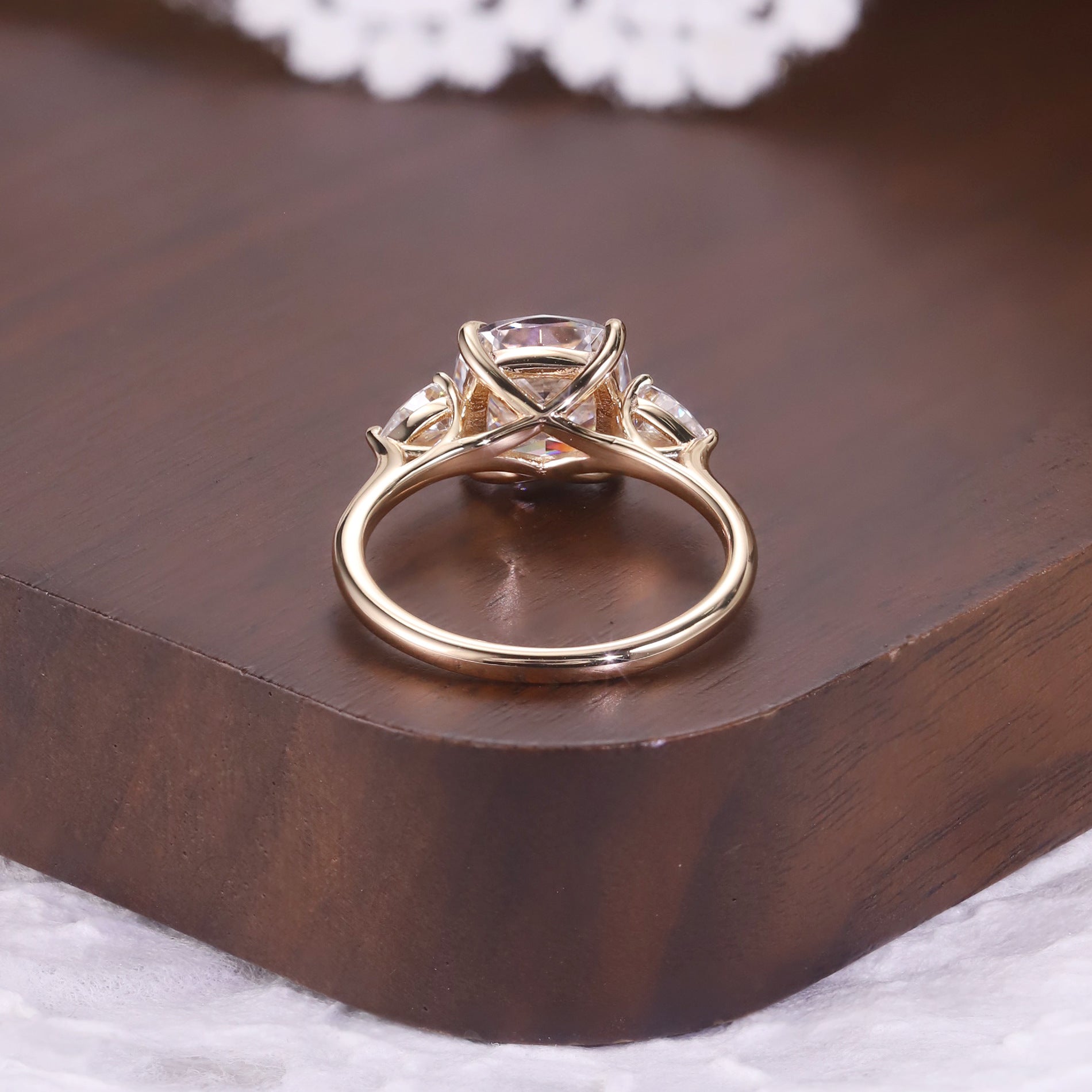 Cushion Three-stone Moissanite Ring - 18K Gold Plated