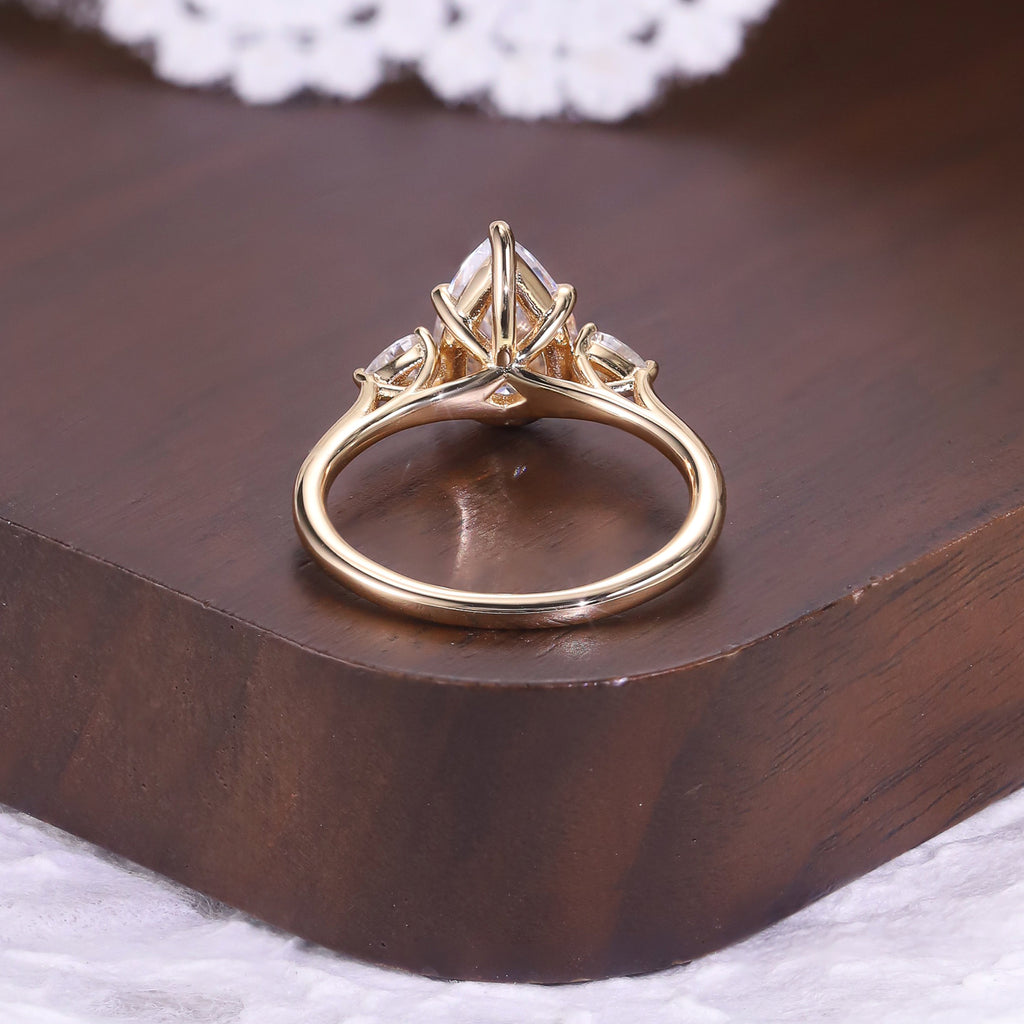 Pear Three-stone Moissanite Ring - 18K Gold Plated