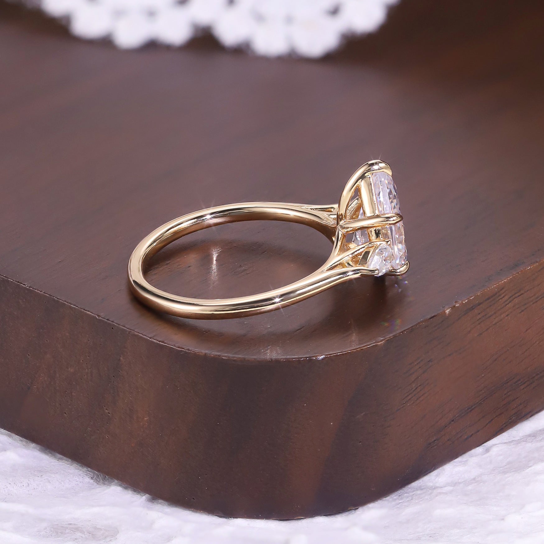 Pear Three-stone Moissanite Ring - 18K Gold Plated