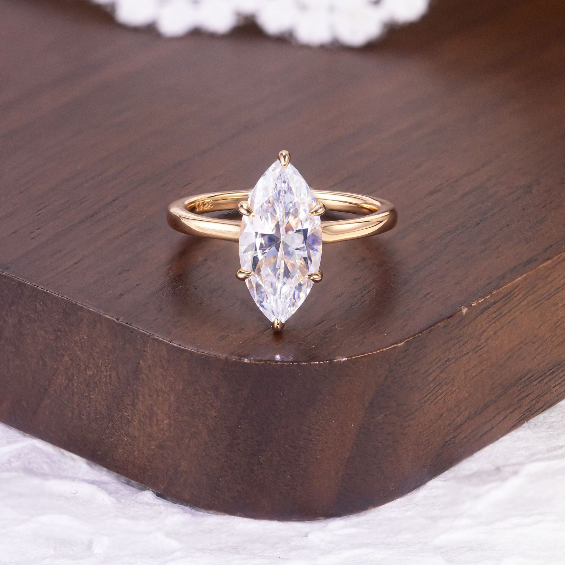 Marquise Solitaire Moissanite Ring - 18K Gold Plated