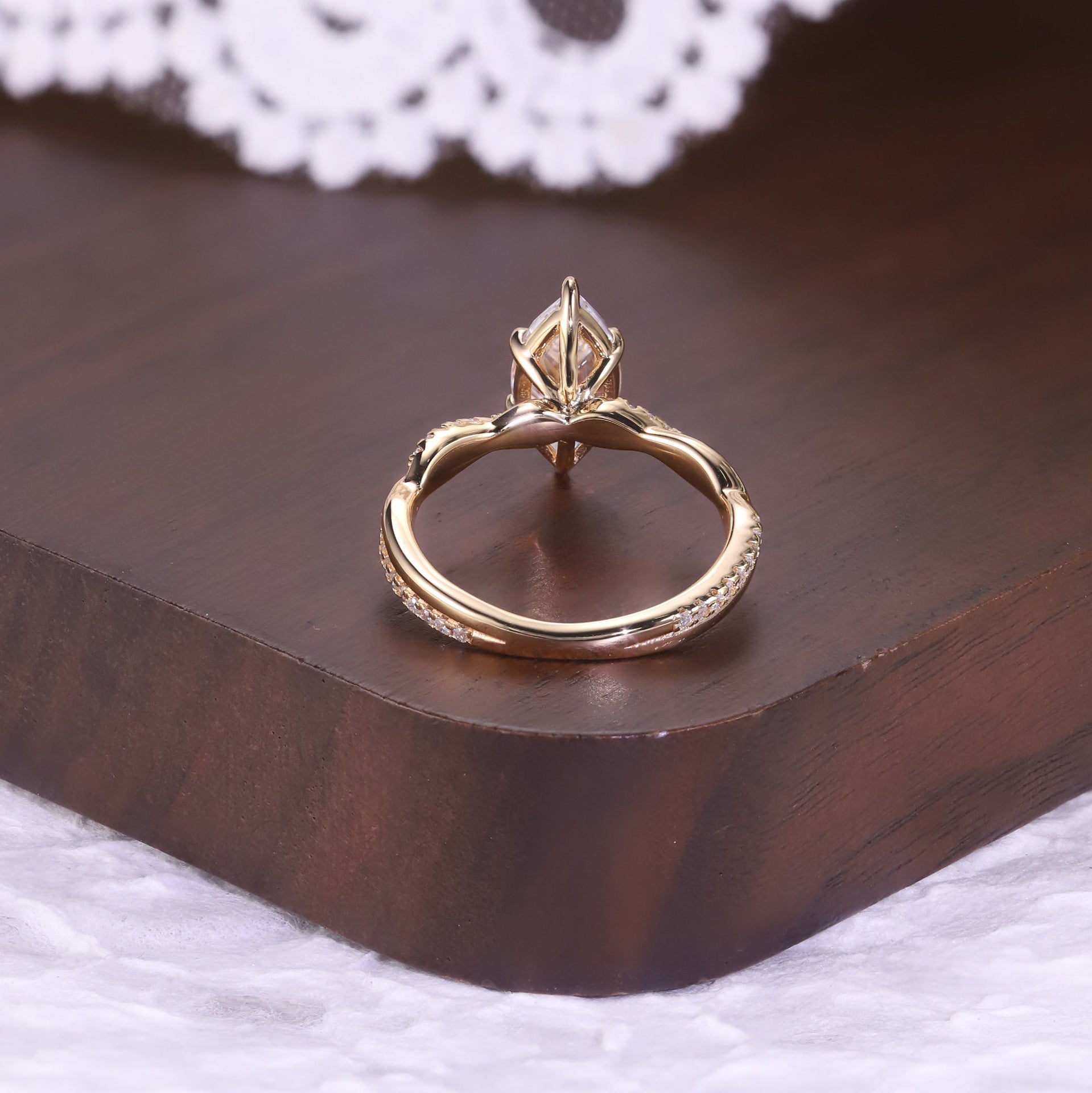 Marquise Twisted Moissanite Ring - 18K Gold Plated