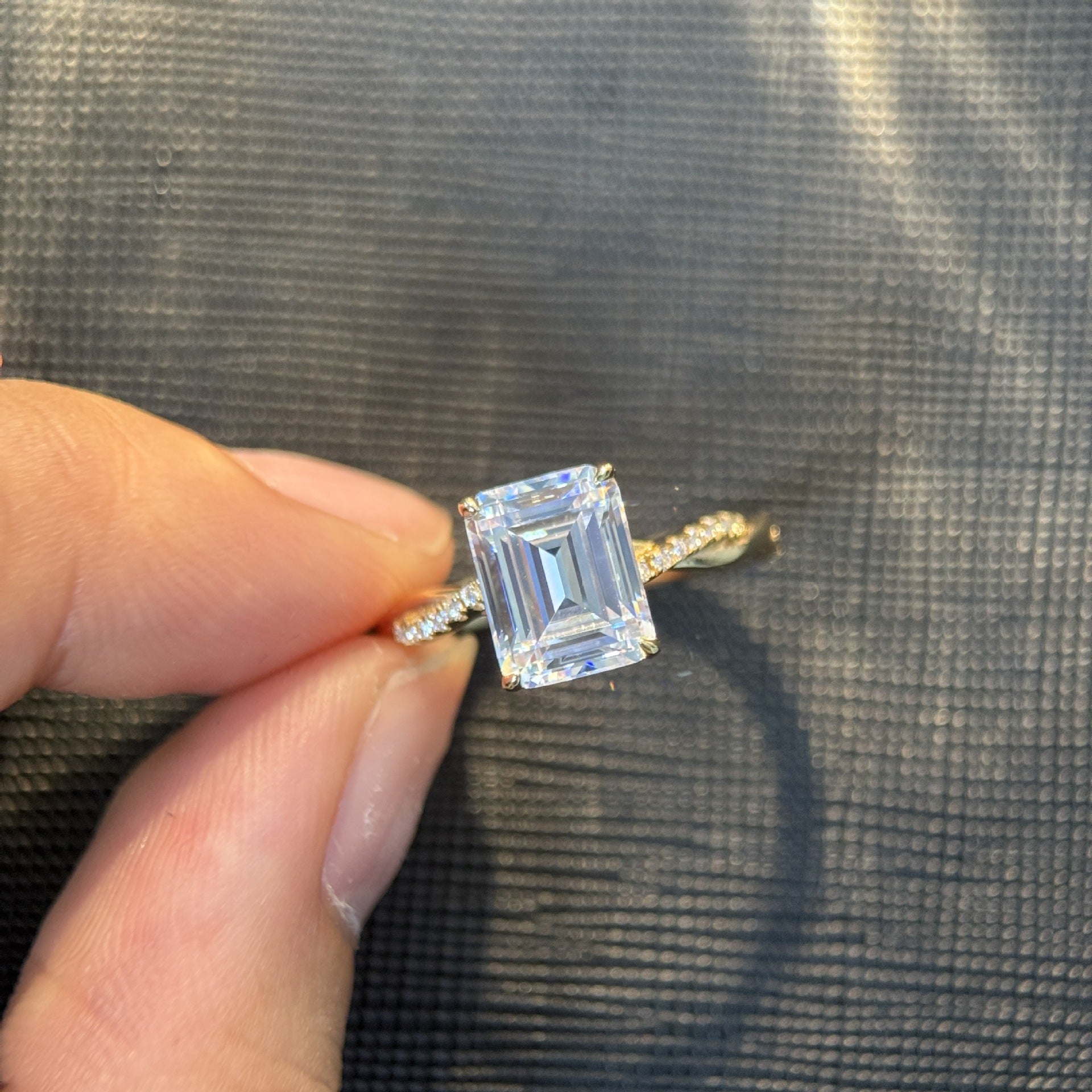 Emerald Twisted Moissanite Ring - 18K Gold Plated