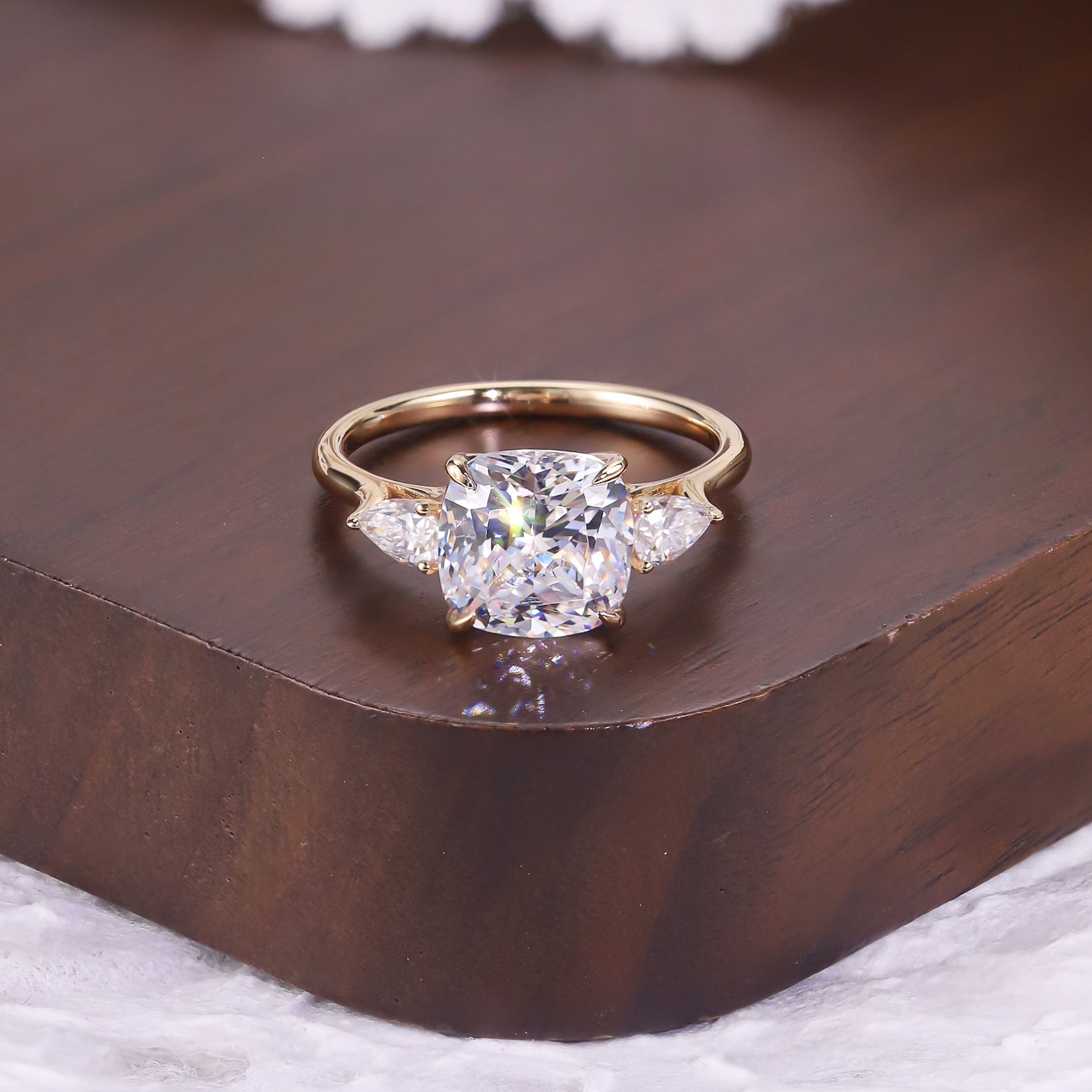Cushion Three-stone Moissanite Ring - 18K Gold Plated