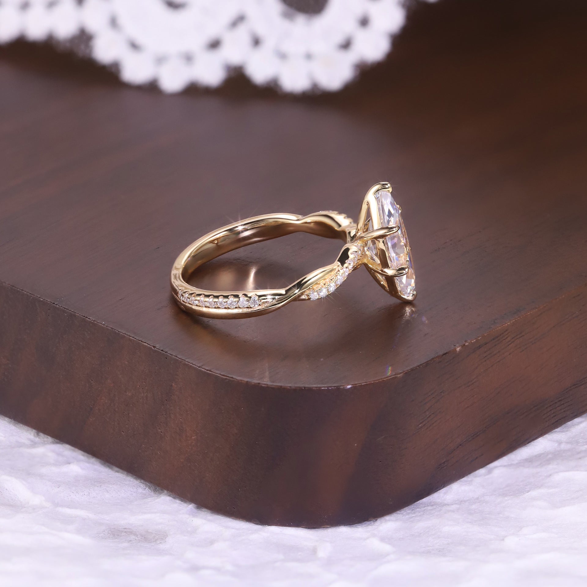 Marquise Twisted Moissanite Ring - 18K Gold Plated