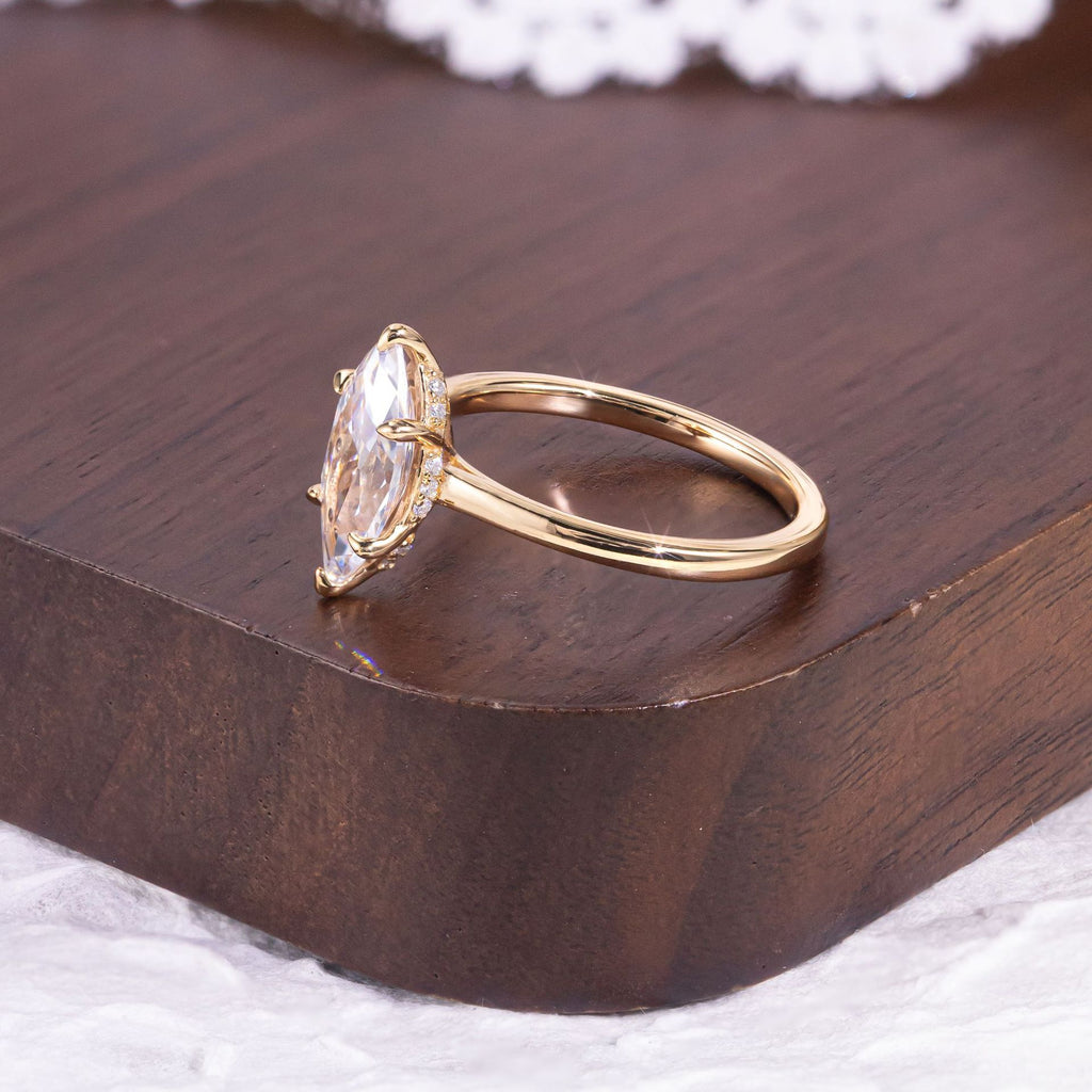 Marquise Solitaire Moissanite Ring - 18K Gold Plated