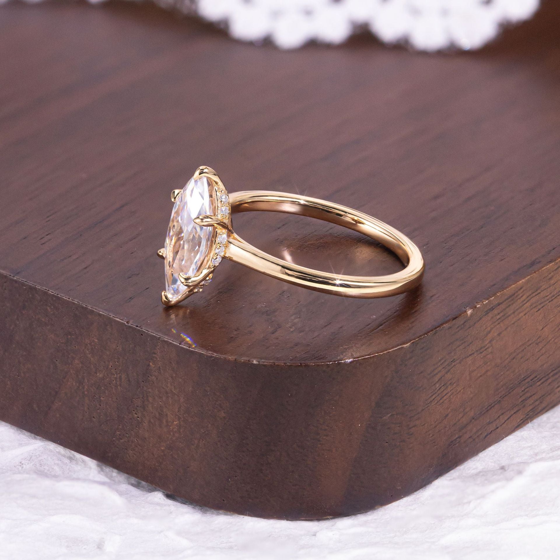 Marquise Solitaire Moissanite Ring - 18K Gold Plated