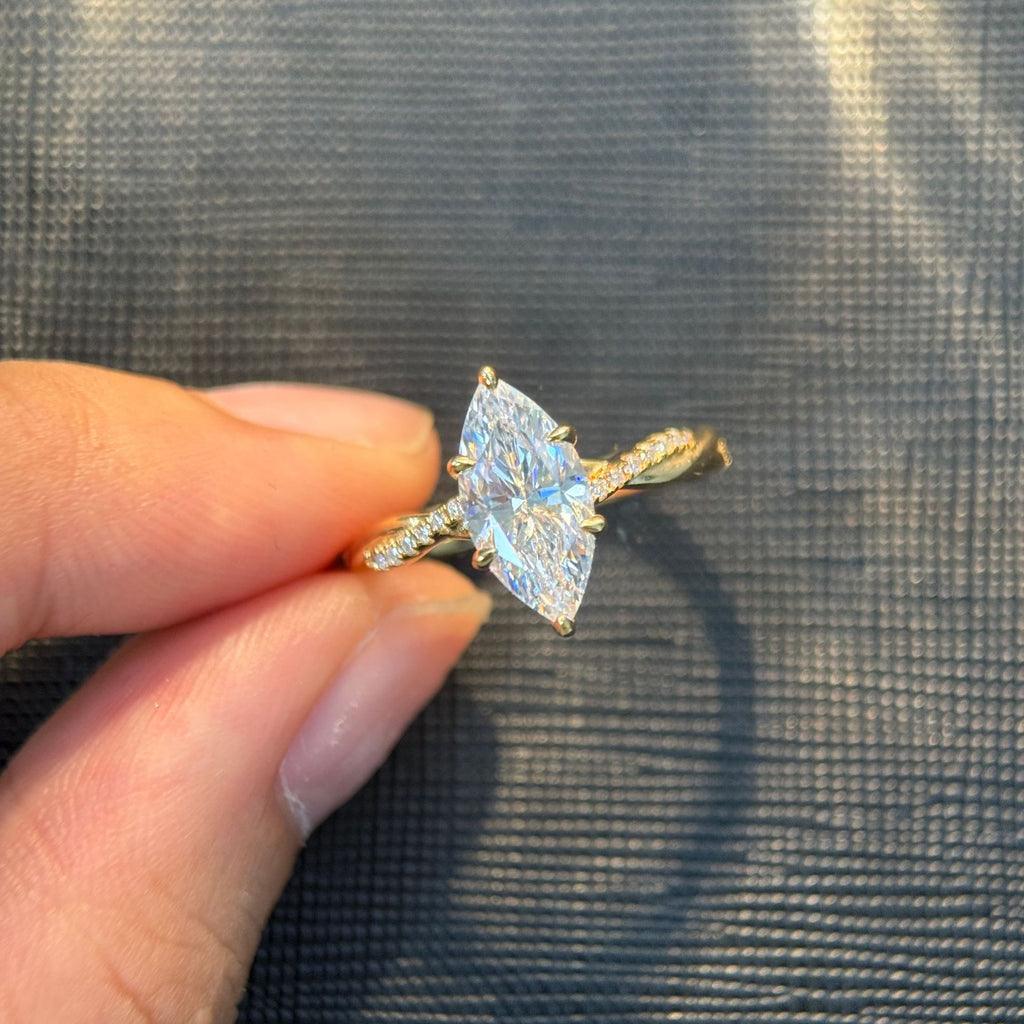 Marquise Twisted Moissanite Ring - 18K Gold Plated