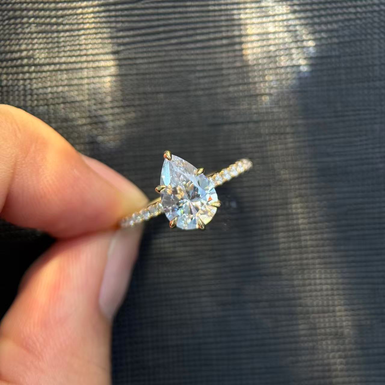 Pear Pavé Moissanite Ring - 18K Gold Plated