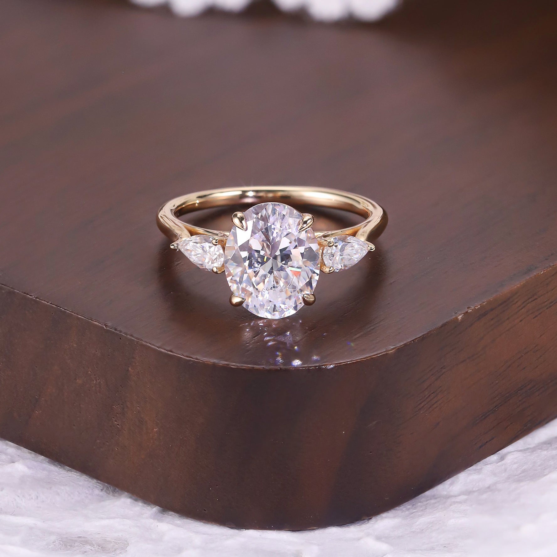 Oval Three-stone Moissanite Ring - 18K Gold Plated