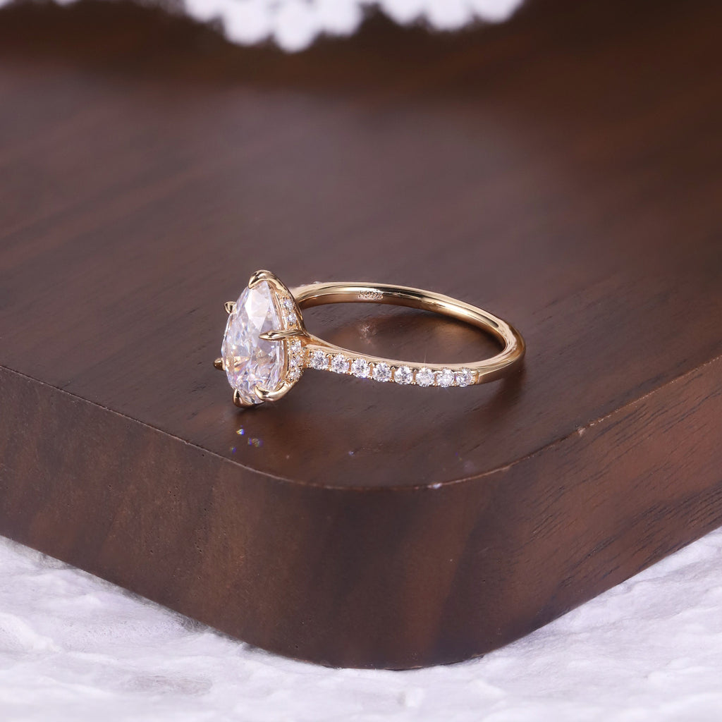 Pear Pavé Moissanite Ring - 18K Gold Plated