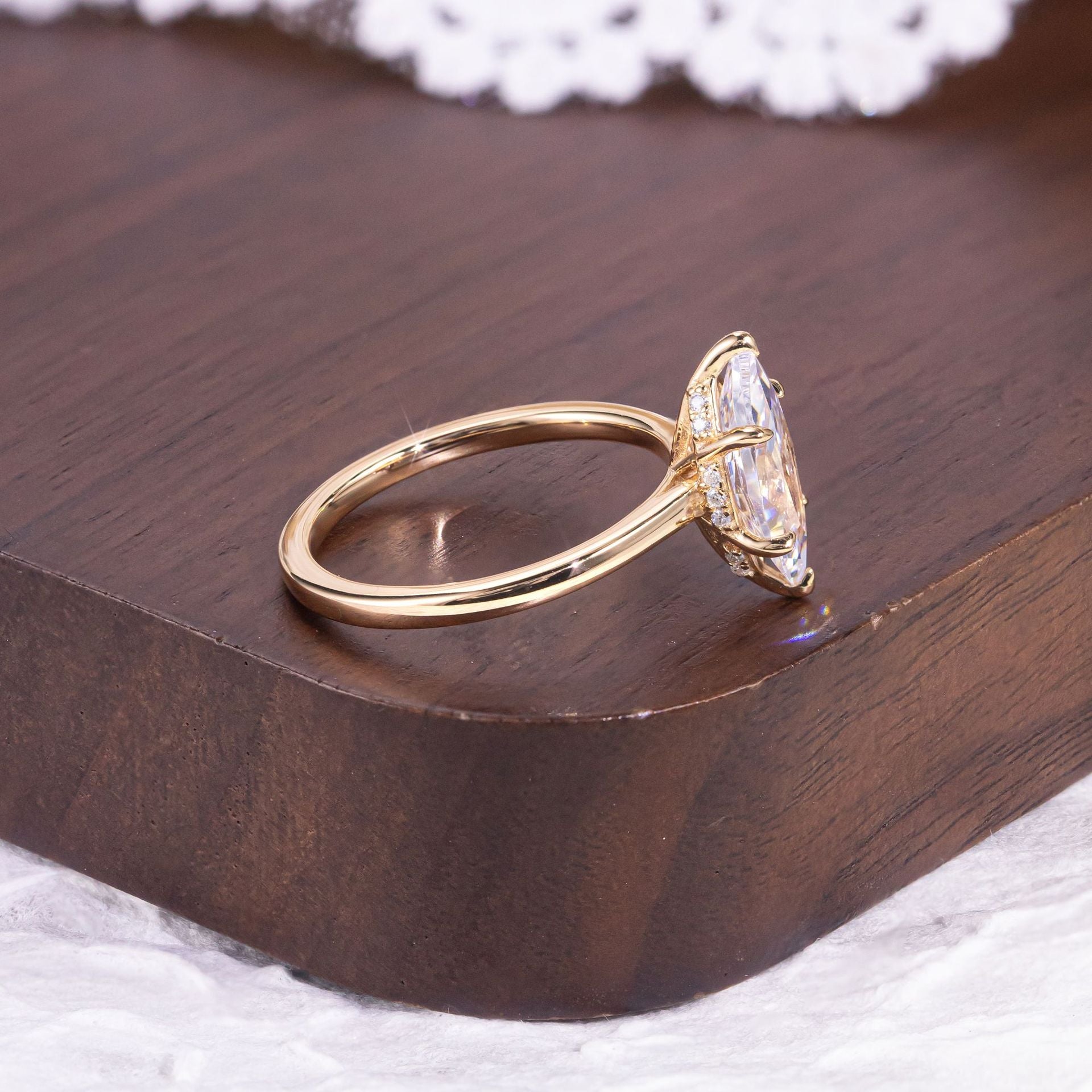 Marquise Solitaire Moissanite Ring - 18K Gold Plated