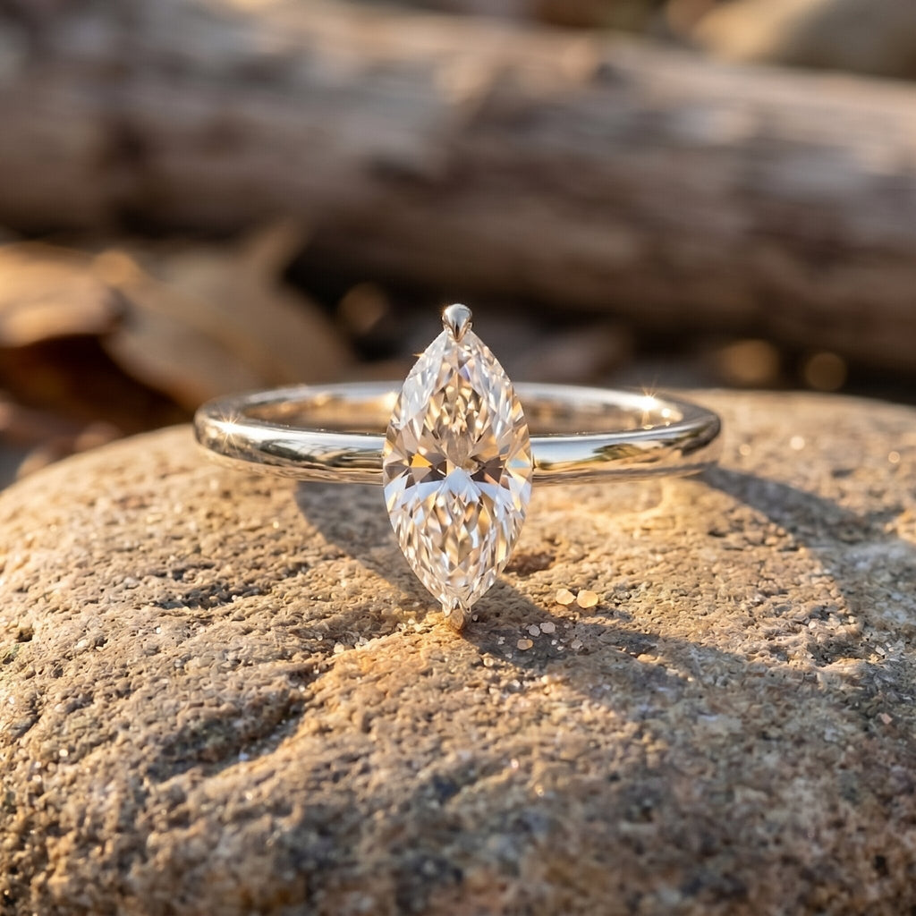 Marquise Moissanite Solitaire Engagement Ring