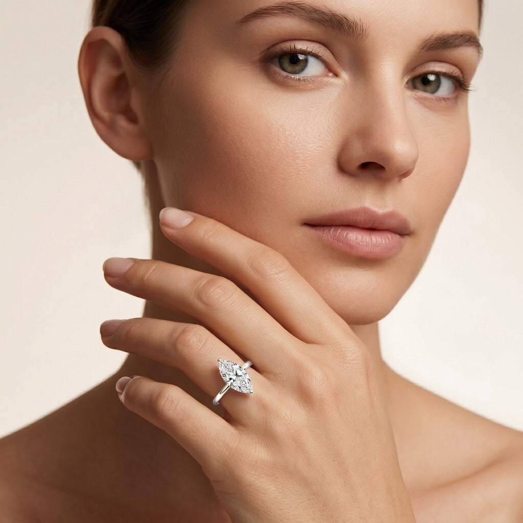 Marquise Moissanite Solitaire Engagement Ring