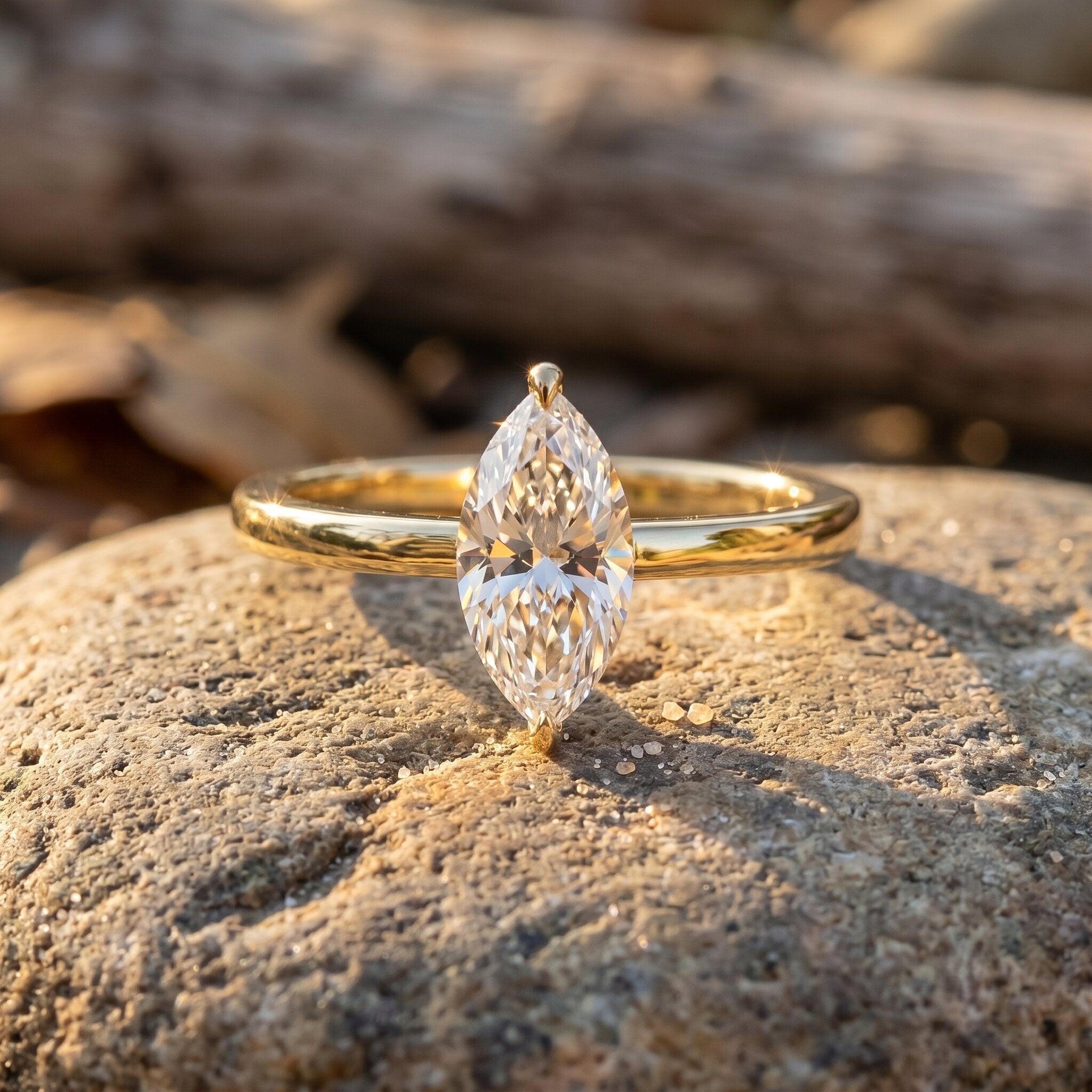 Marquise Moissanite Solitaire Engagement Ring