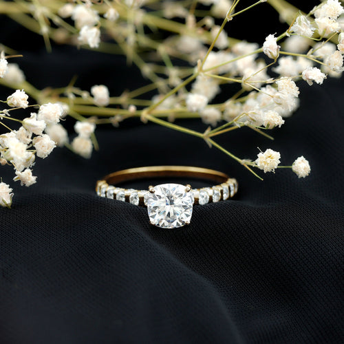 3 Carat IGI Certified Lab Grown Diamond Cushion Cut Engagement Ring with Side Stones