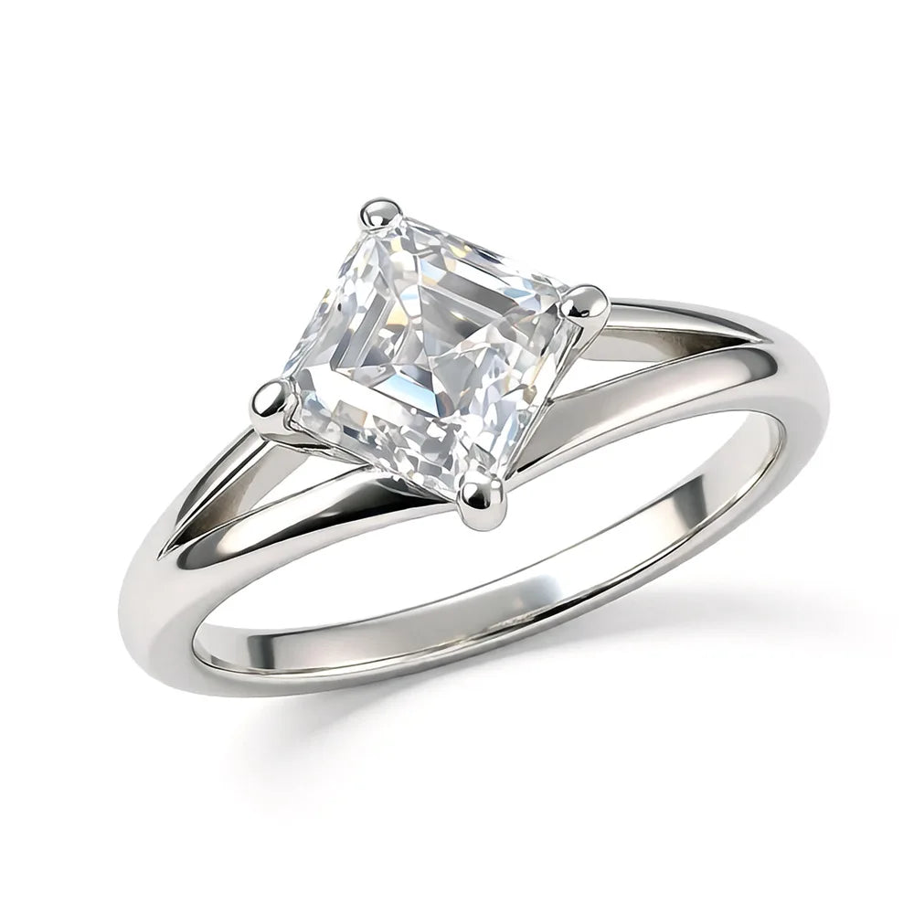 Princess Cut Moissanite Ring | 1CT | Split Shank | Gold & Silver | 925 Sterling Silver