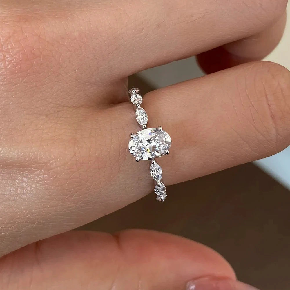 Oval Cut Moissanite Solitaire Ring | 1CT / 2CT | Certified | 925 Silver Platinum Plated