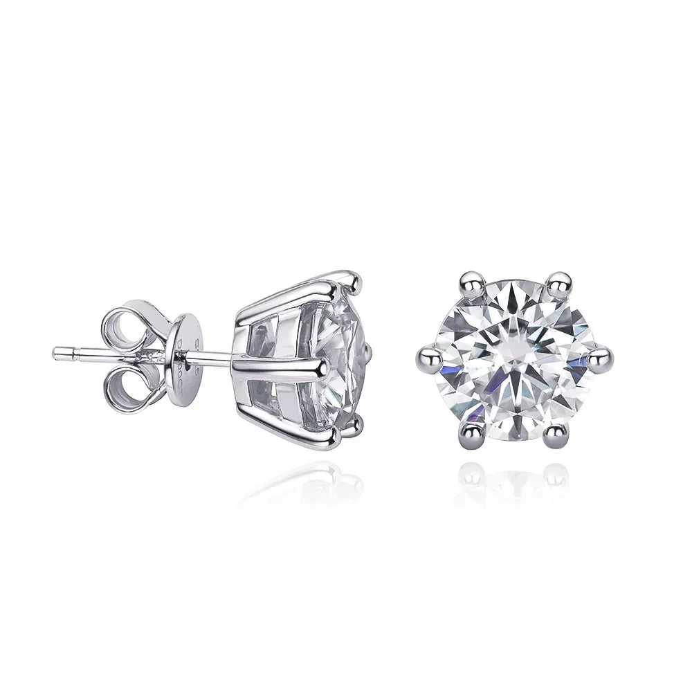 Round Moissanite Stud Earrings | 0.1CT to 3CT | 6-Prong | GRA Certified | Gold & Silver | 925 Silver