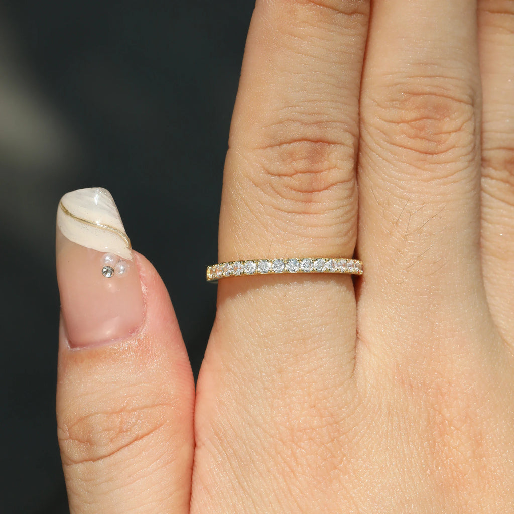 Half Eternity Moissanite Wedding Band | 1.3mm 1.6mm 1.8mm 2.0mm