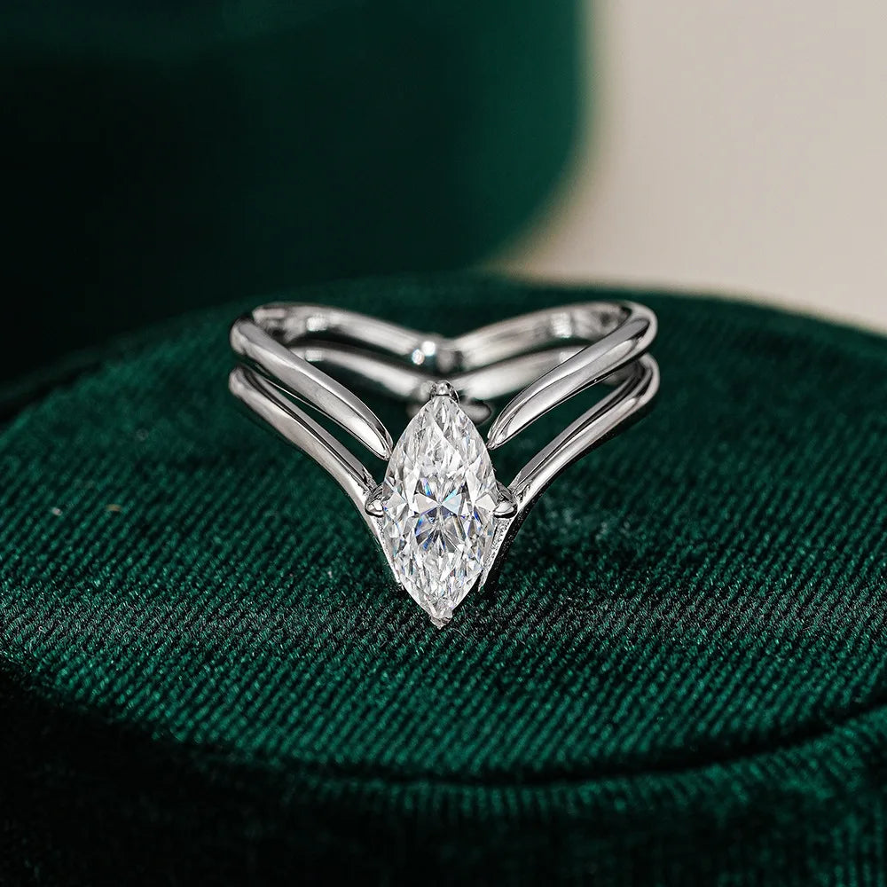 Marquise Cut Moissanite Solitaire Ring | 1CT | Stackable