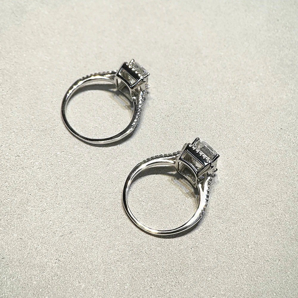 Emerald Cut Moissanite Halo Ring | 1CT / 2CT | GRA Certified | 18K Gold Plated | 925 Silver