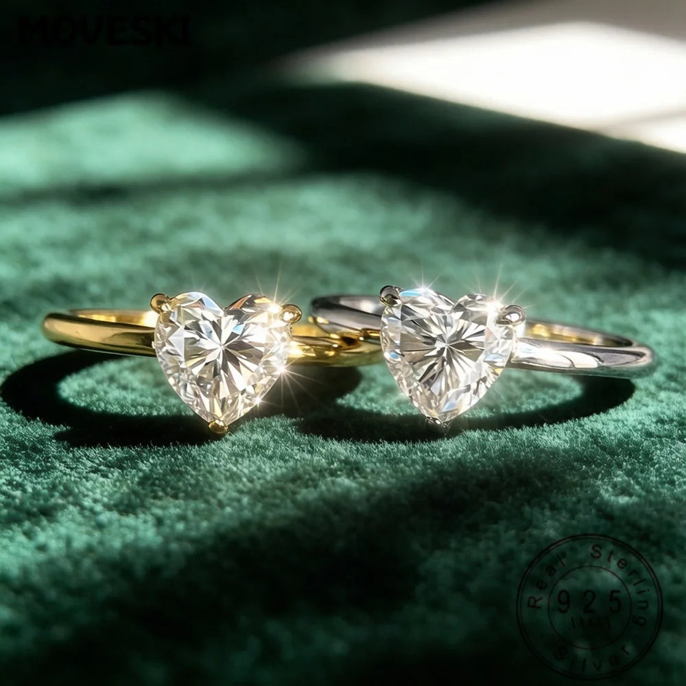 Heart Cut Moissanite Solitaire Ring | 1.2CT | 3-Prong | Gold & Silver | 925 Silver