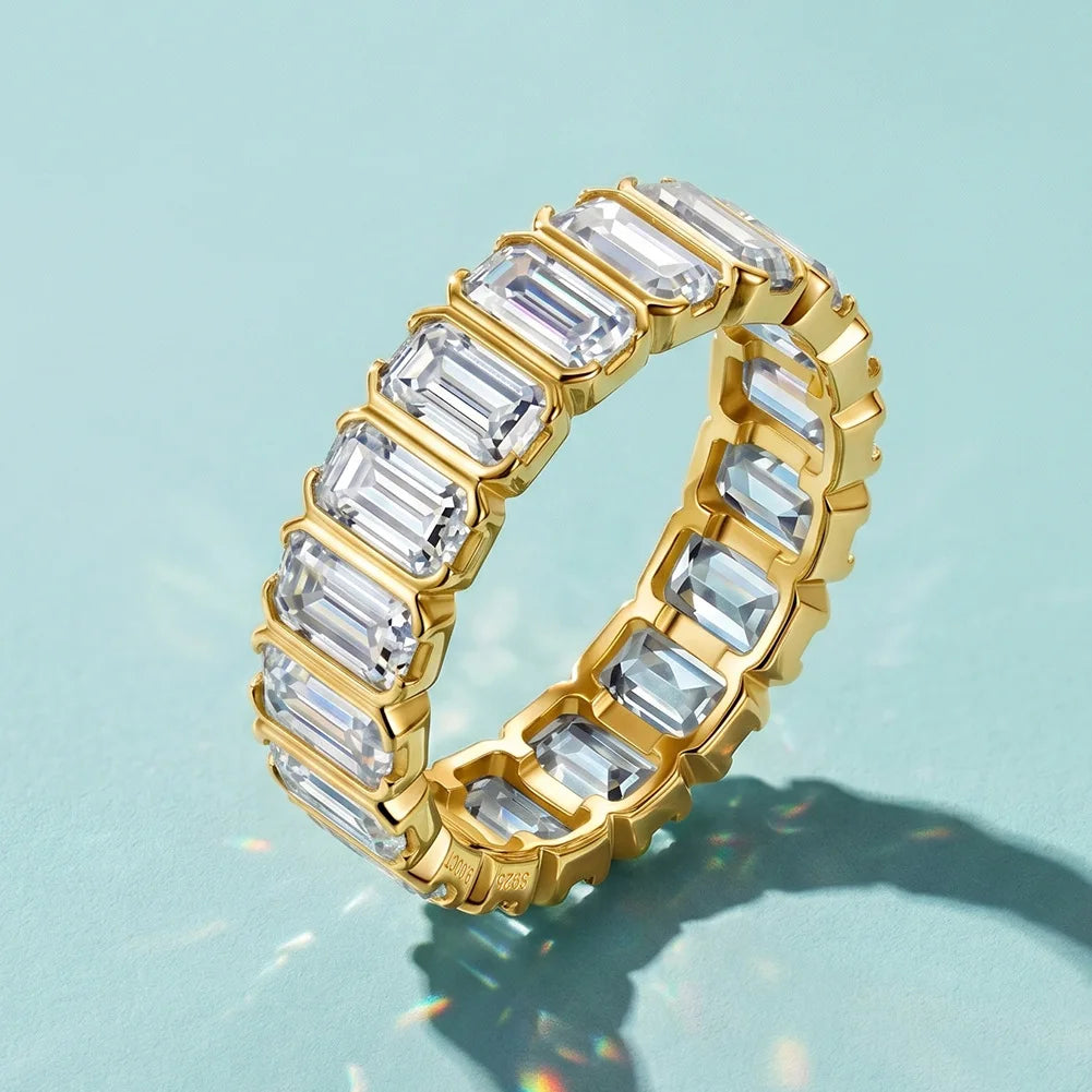 Emerald Cut Moissanite Full Eternity Ring | Stackable Wedding Band | Gold & Silver